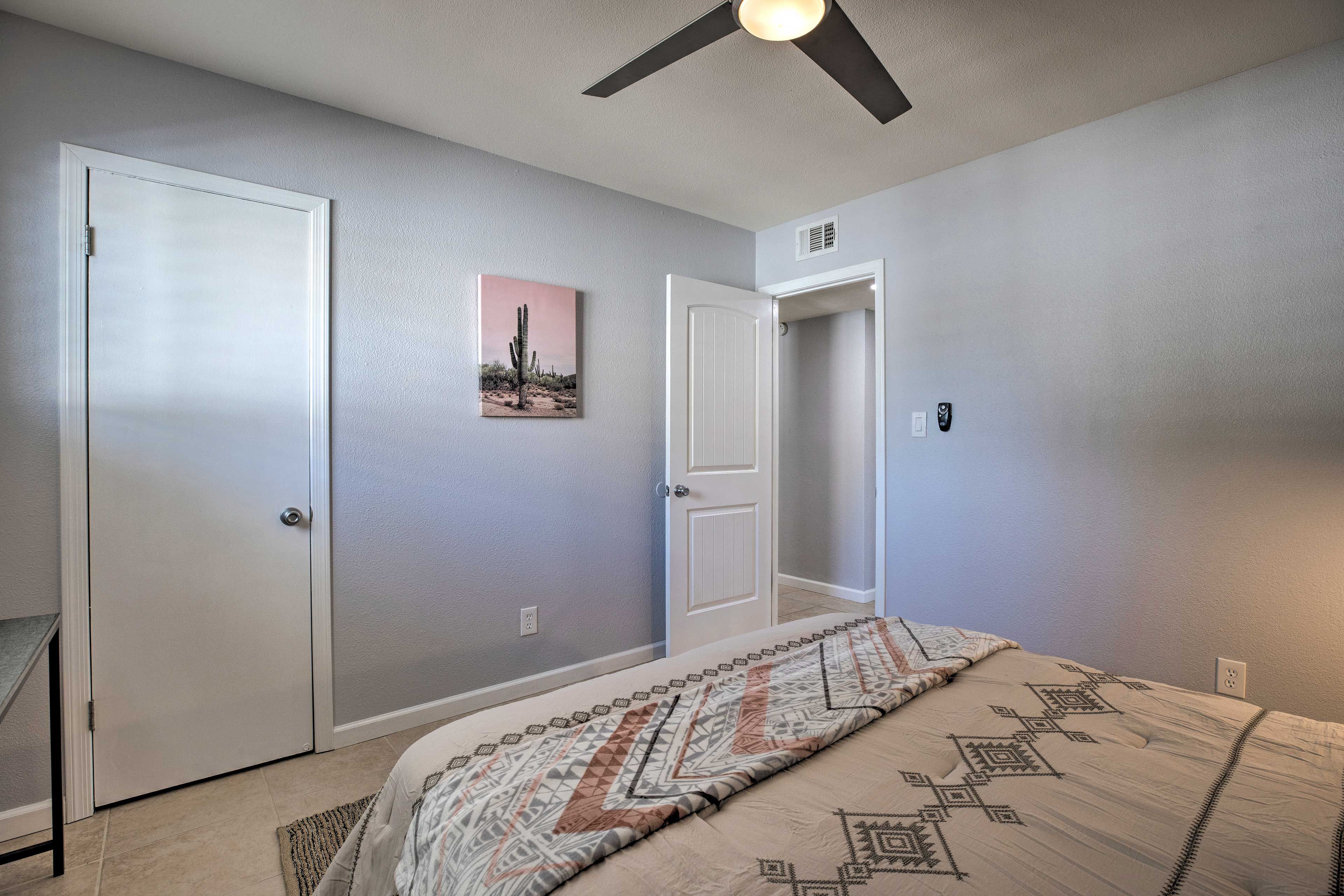 Rise and shine to sunlight entering the bedroom.