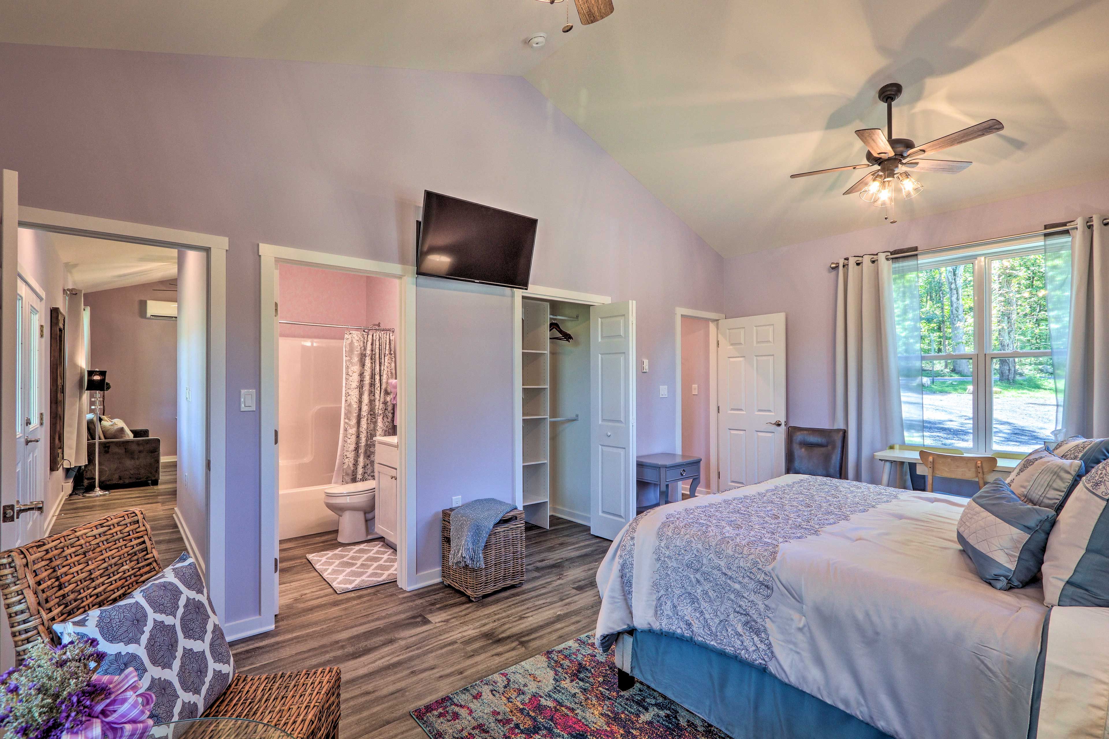 The en-suite bathroom provides privacy and convenience.
