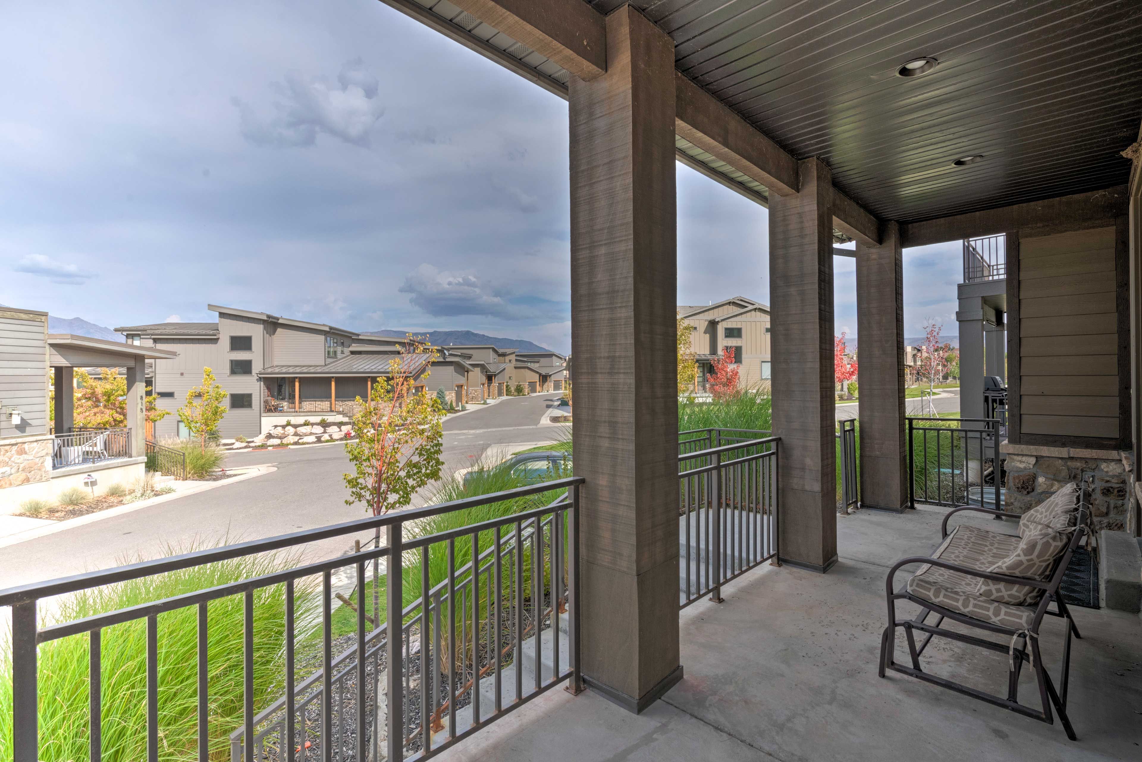 Private Front Porch | Patio Furniture | Lighting | Steps to Access