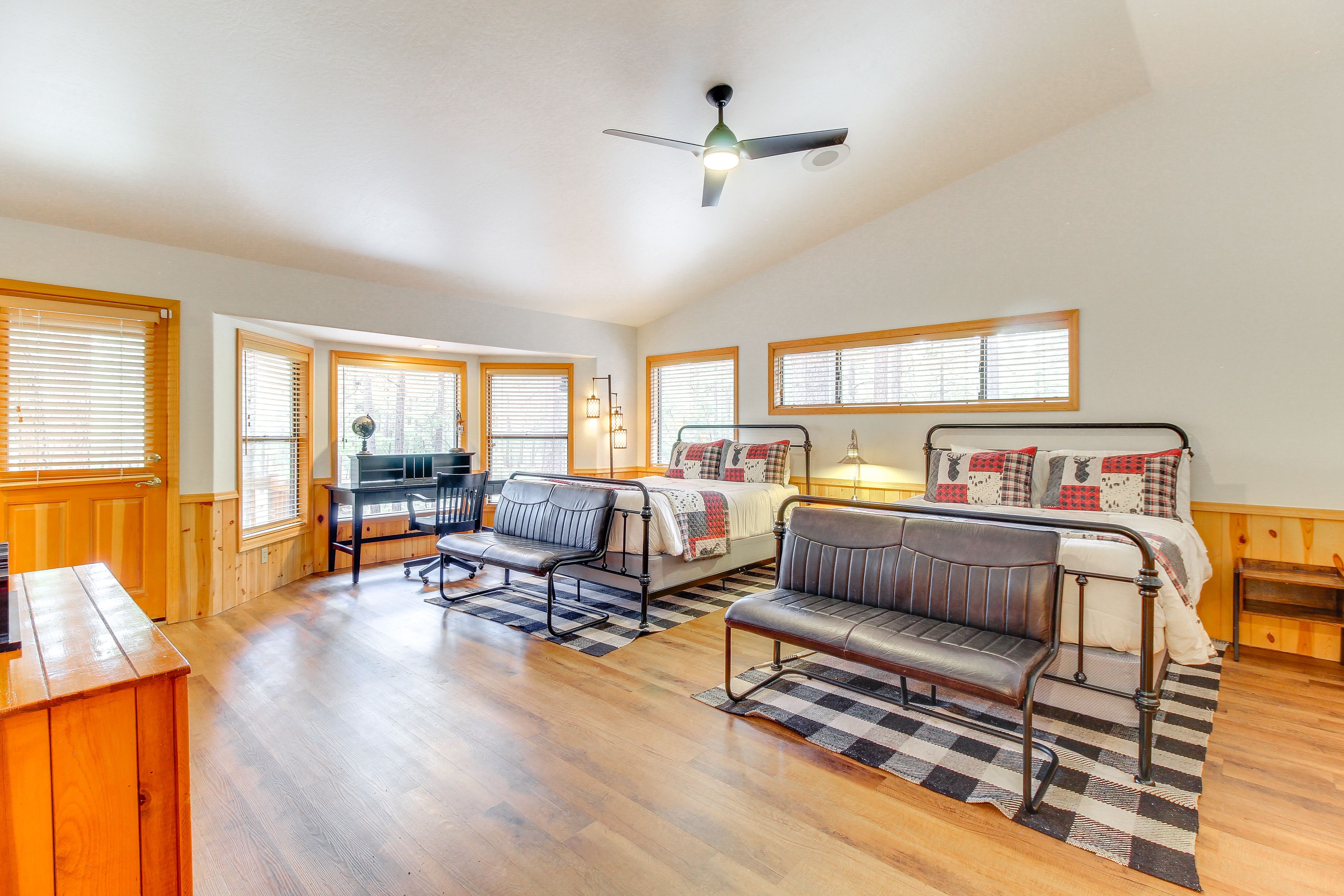 Bedroom 1 | 2 Queen Beds | Laptop-Friendly Workspace