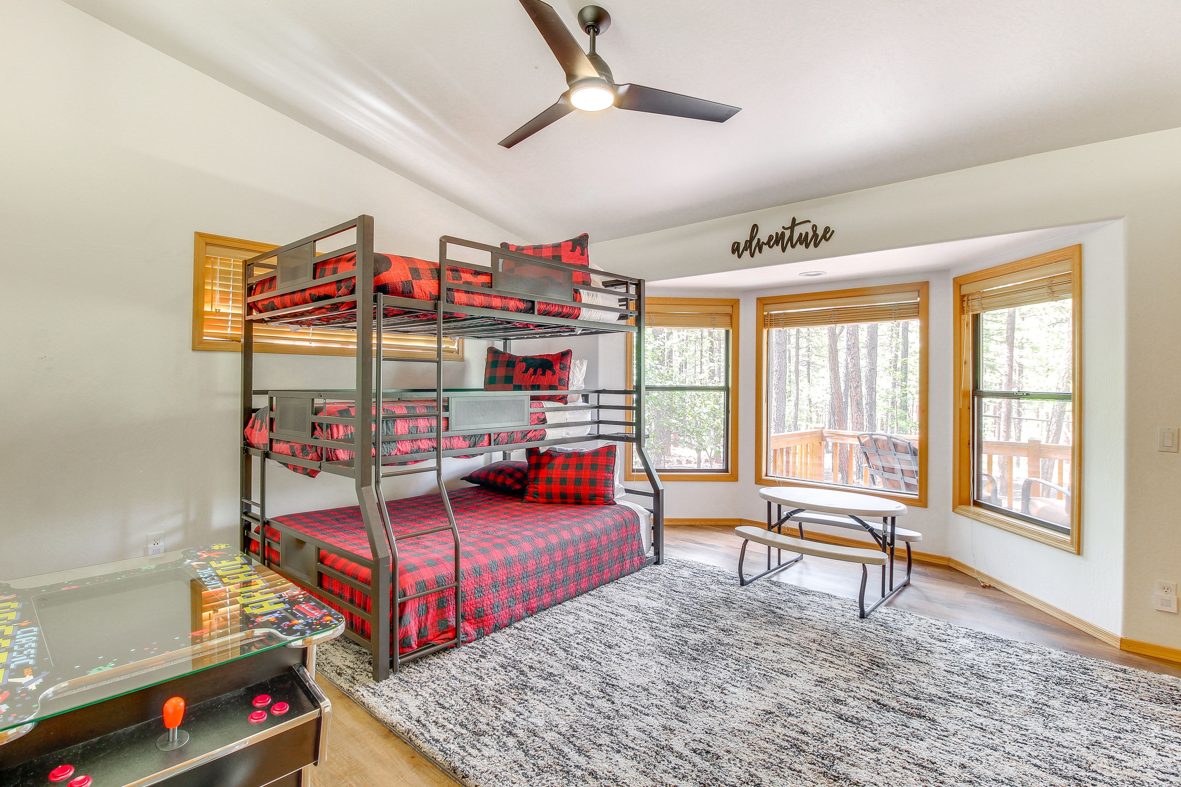 Bedroom 3 | Full/Twin XL/Queen Triple Bunk Bed | Arcade Game Table