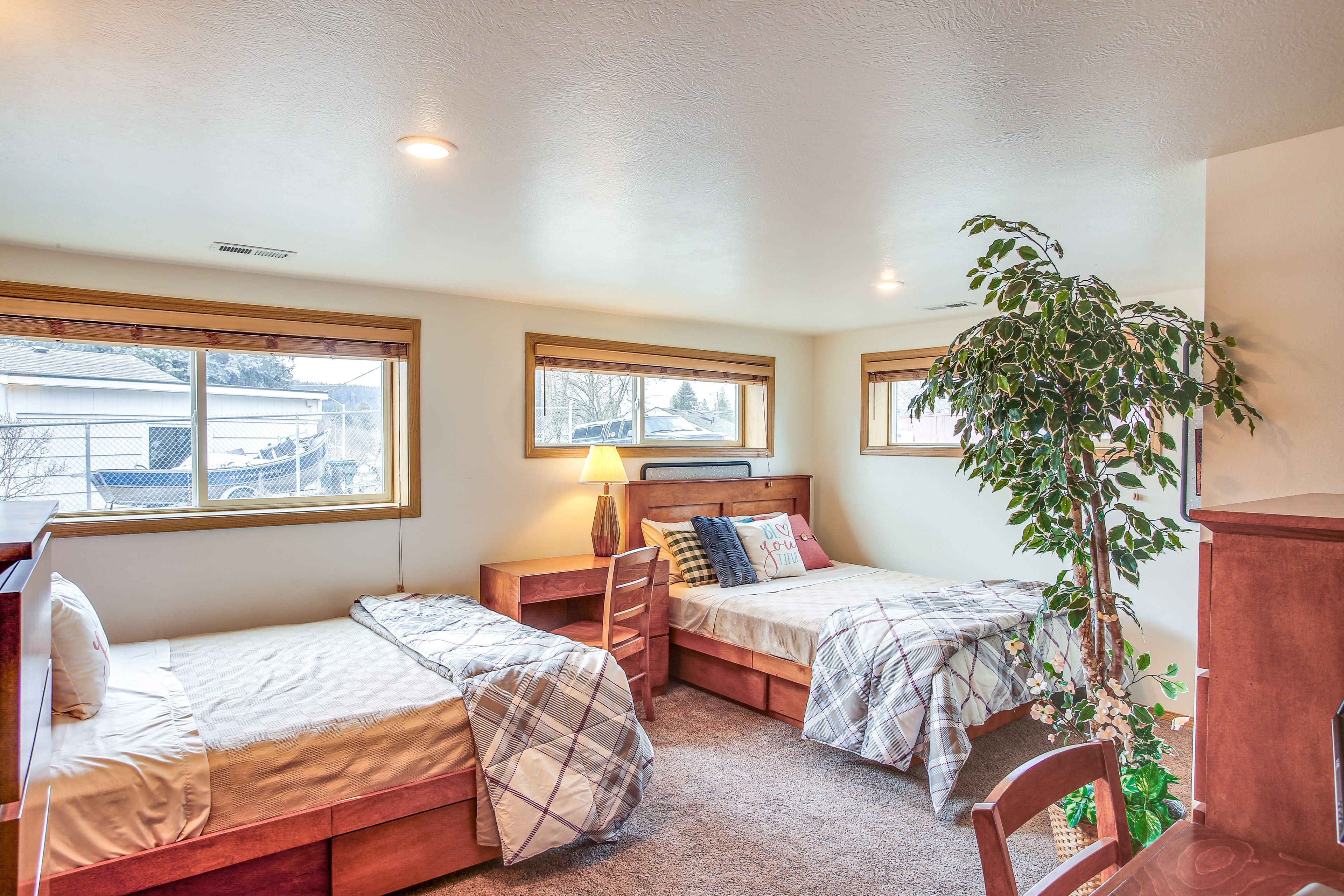 Bedroom 5 | 2 Queen Beds | Workstations | Monitor | 1st Floor