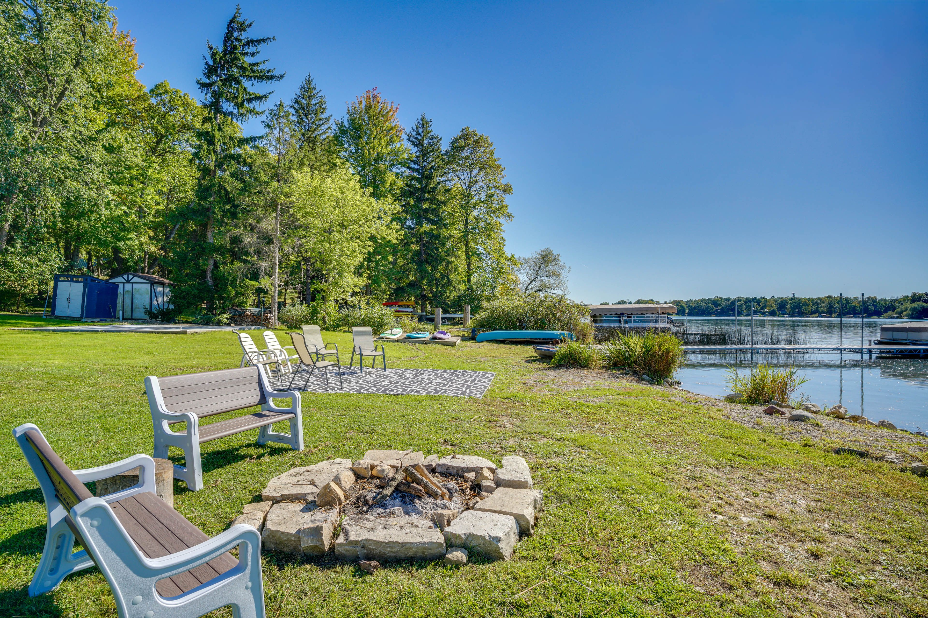 Waterfront Yard | Fire Pit | DeNeveu Lake Access