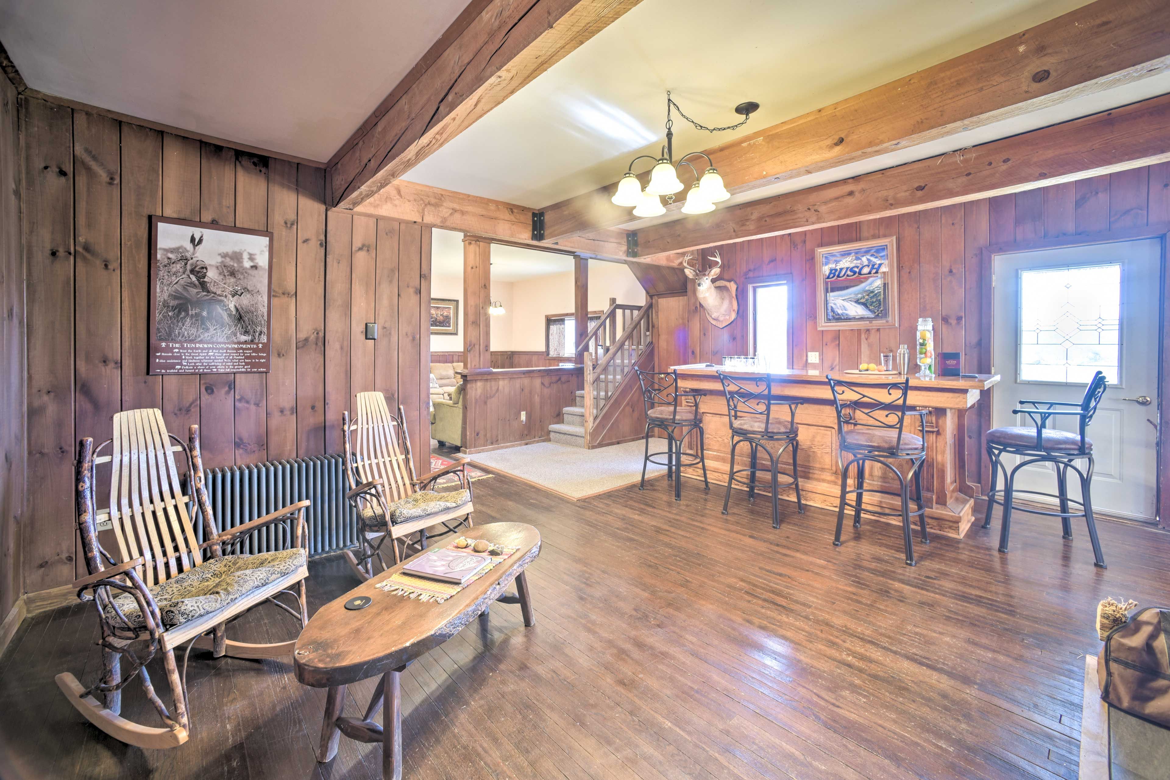 Family Room | 1st Floor | Bar | Wood-Burning Stove (Firewood Provided)