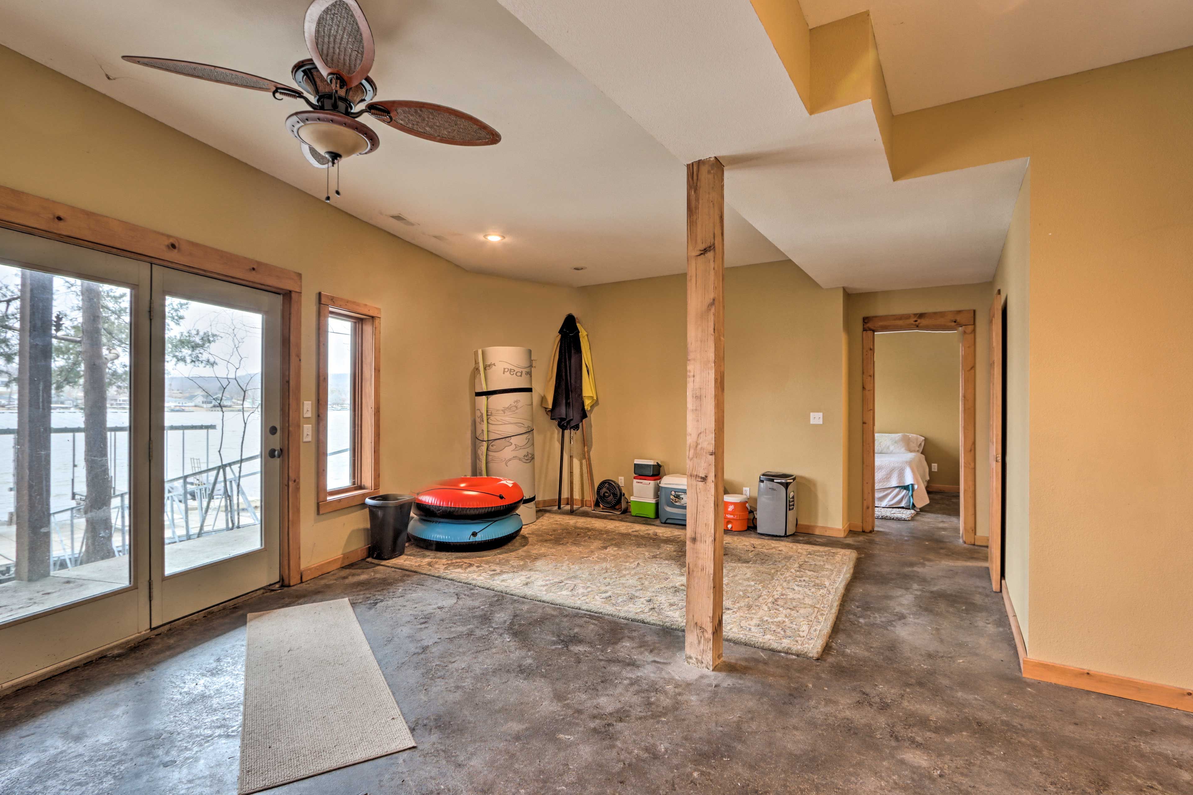 Living Area | Basement | Lake Toys Available for Guest Use
