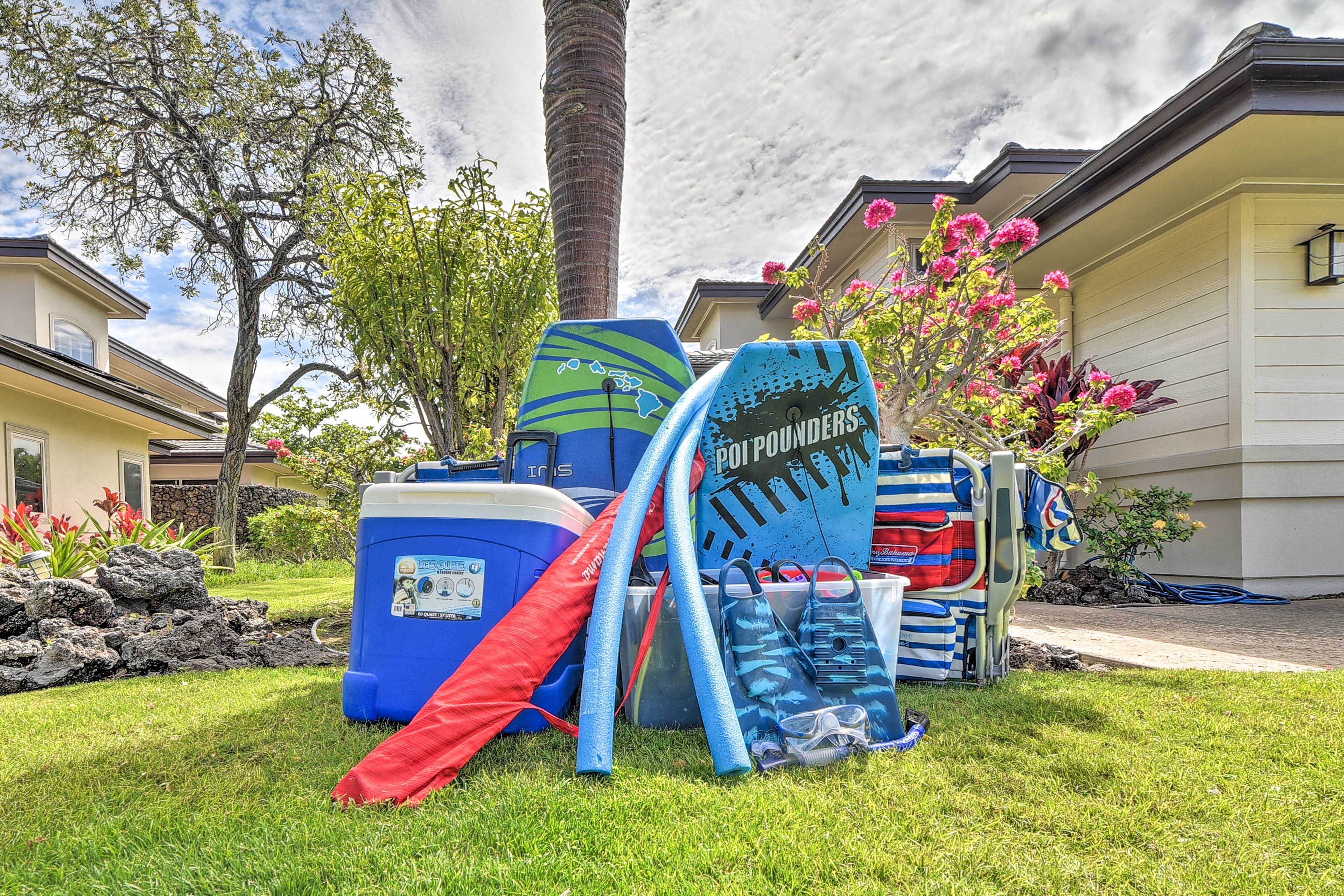 Private Yard | Beach Chairs, Towels, Umbrella & Cooler | Snorkeling Gear