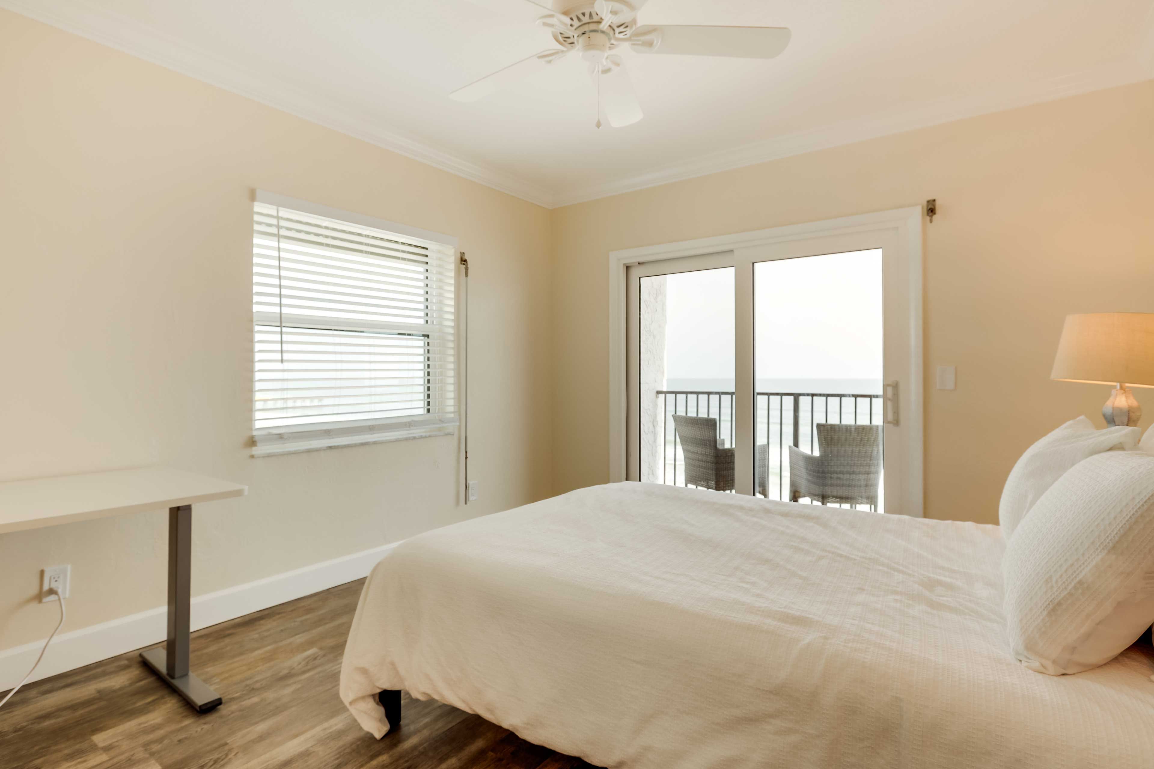 Bedroom 1 | Queen Bed | Balcony Access | Linens Provided