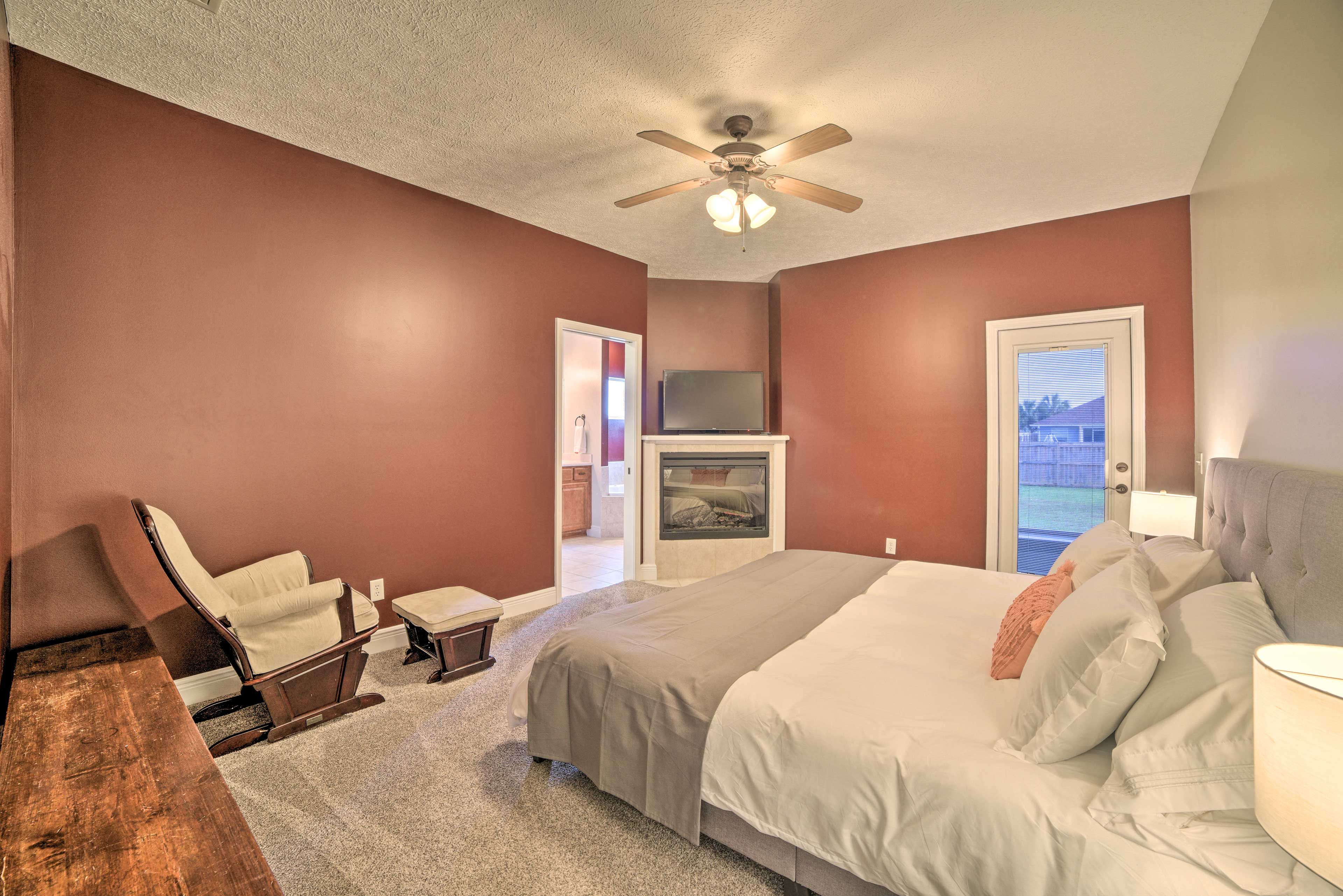 Bedroom 1 | King Bed | Electric Fireplace