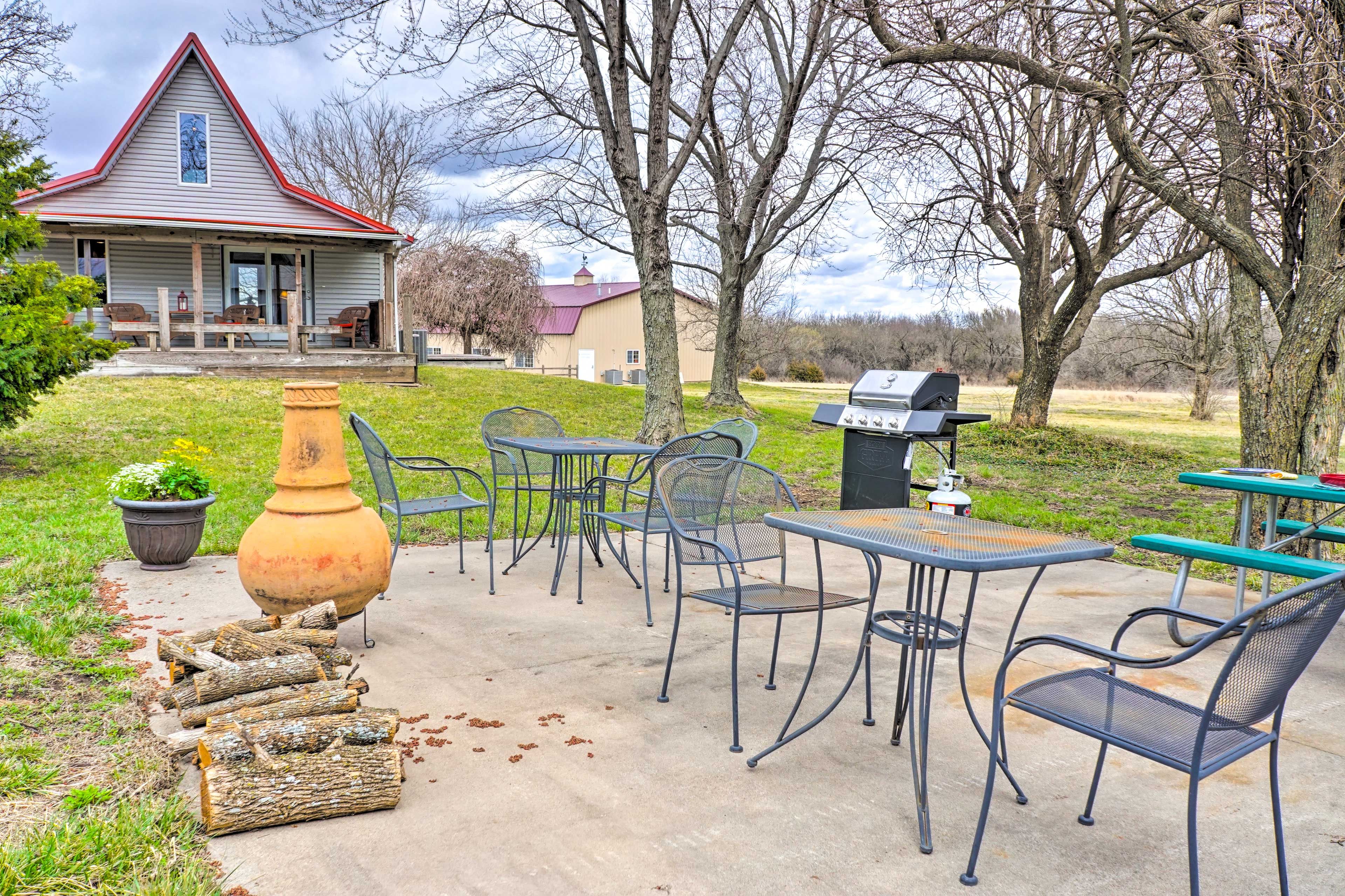 Cabin Exterior | Patio w/ Gas Grill | 3 Steps Required to Access Property