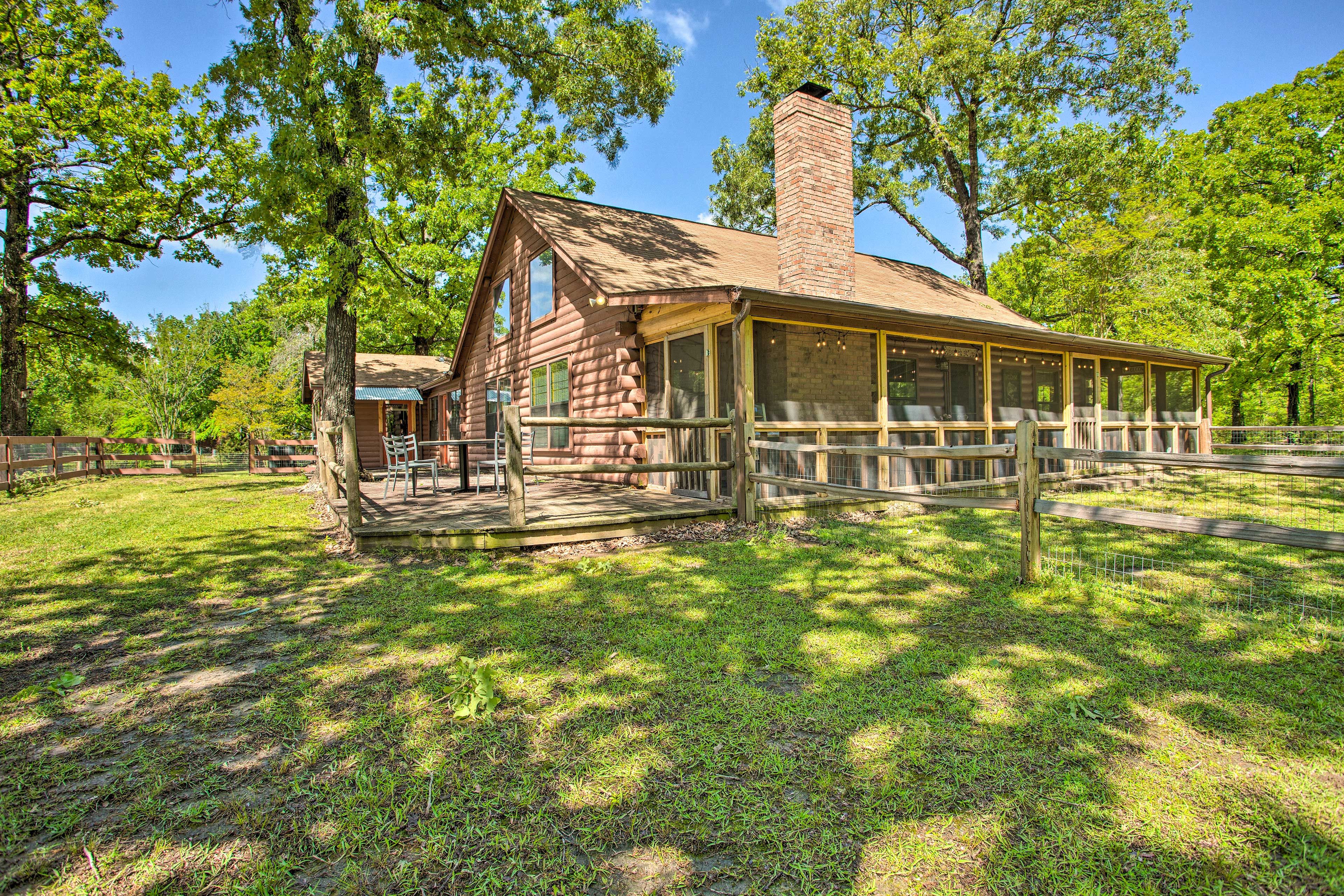 Cabin Exterior | 1 Acre of Wooded Land | On-Site Pond