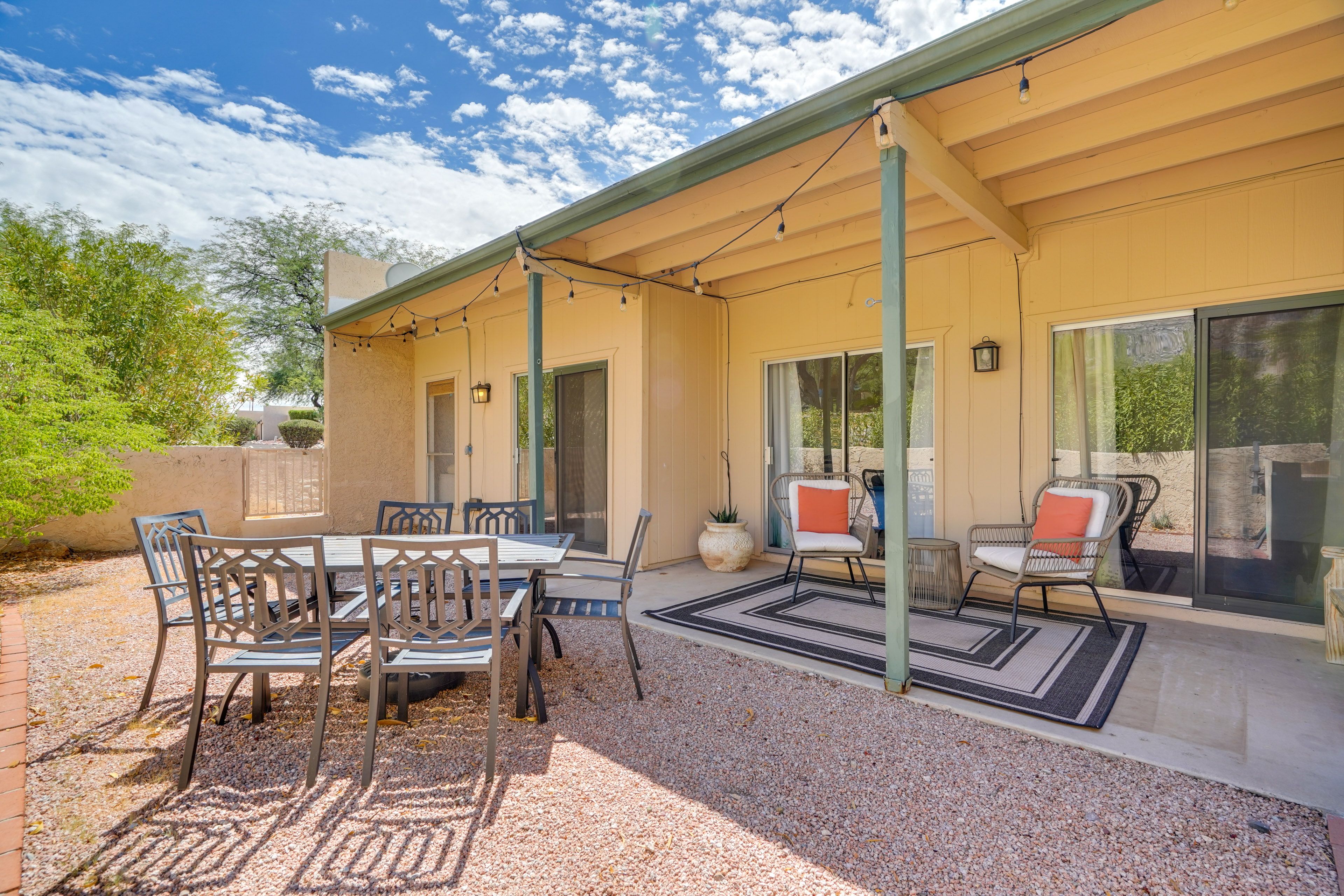 Townhome Exterior | Patio w/ Mountain Views | Outdoor Dining & Seating