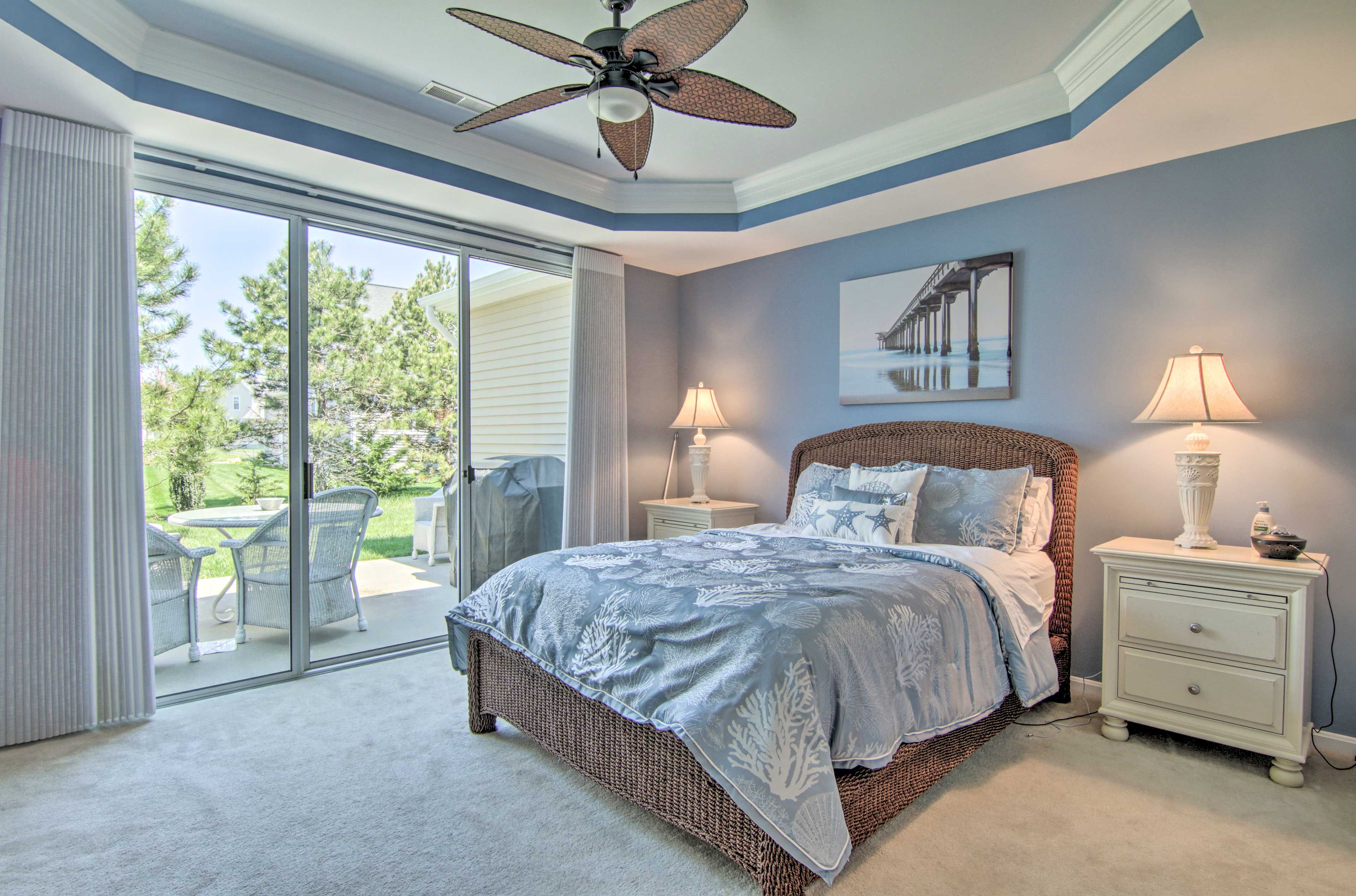 Bedroom 1 | Queen Bed | Patio Access | Linens Provided