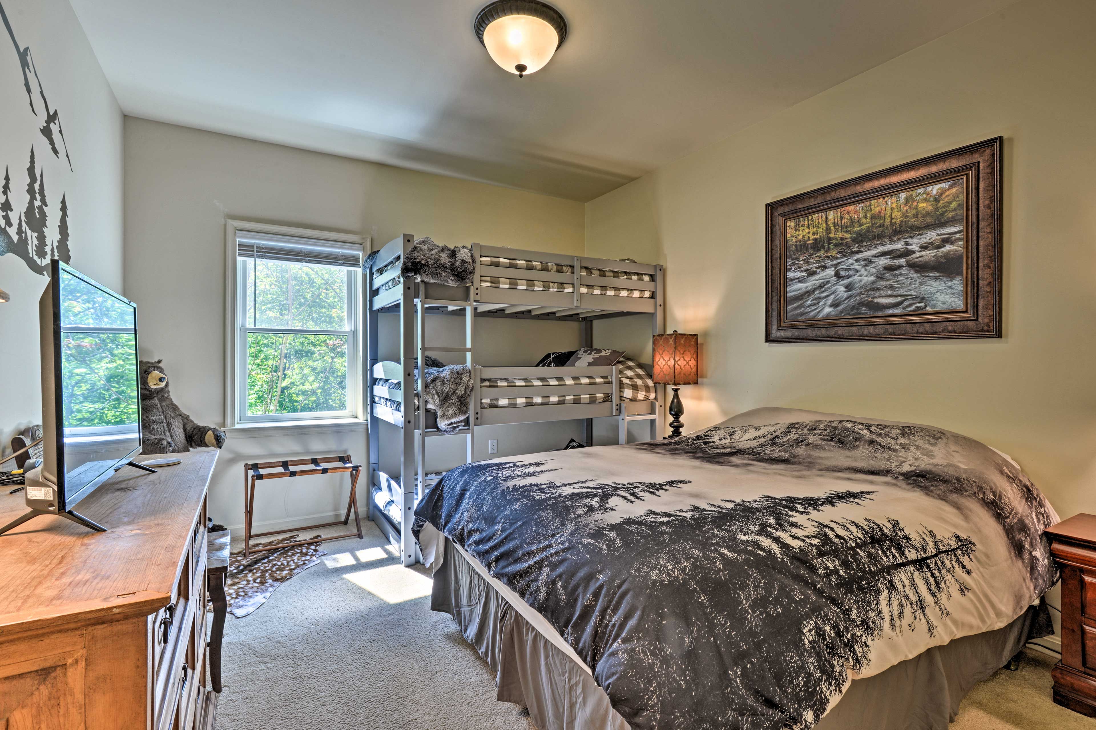 Bedroom 1 | Queen Bed | Triple Twin Bunk Bed
