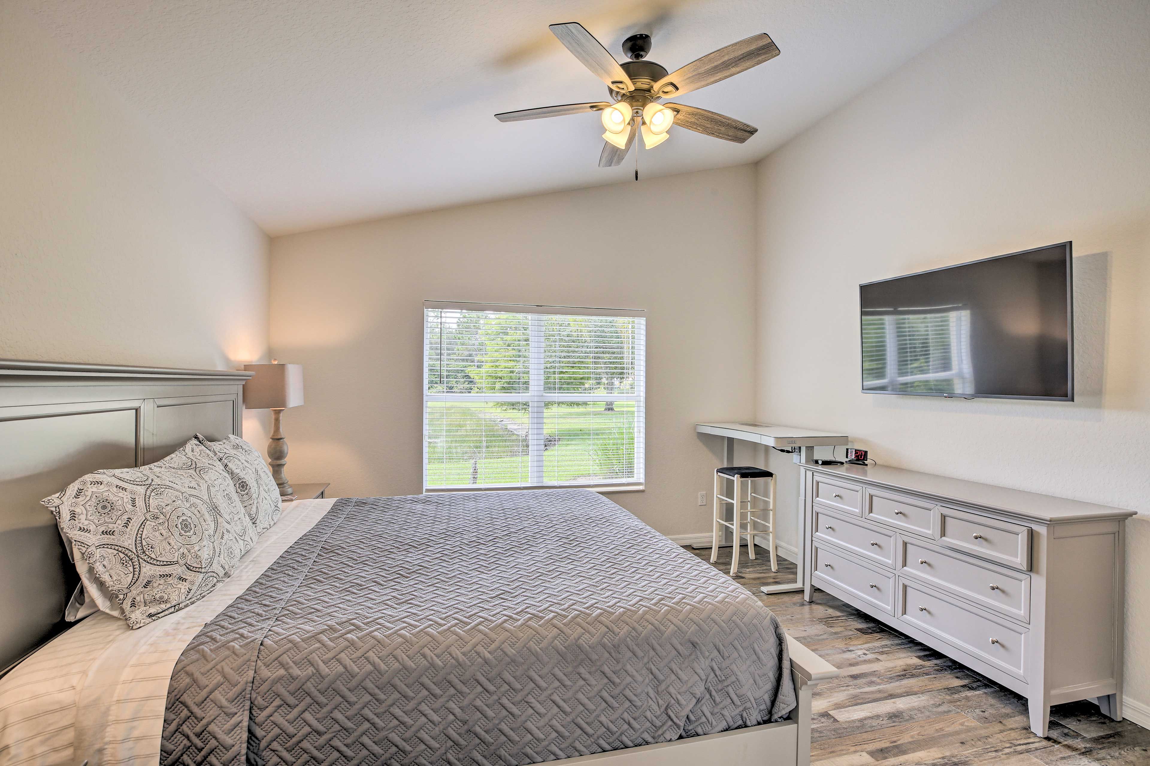 Bedroom 1 | King Bed | Smart TV w/ Cable | WFH Station
