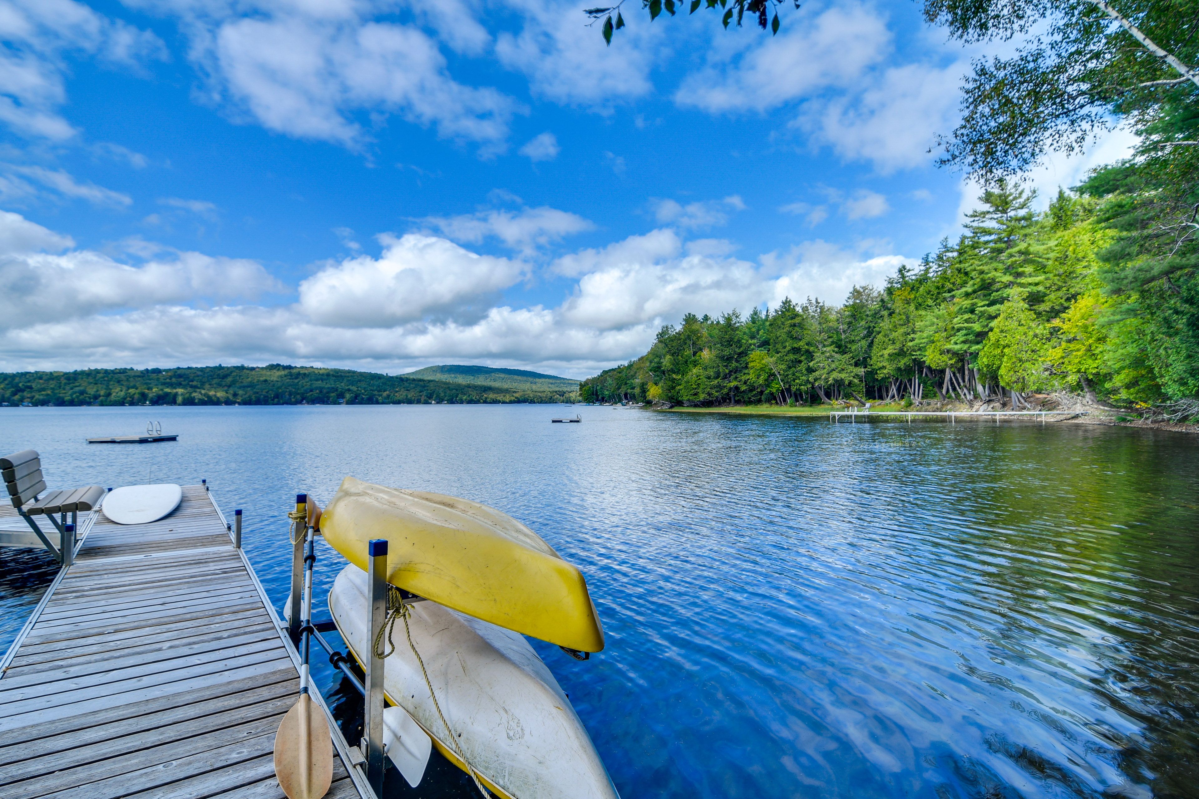 Private Dock | Embden Pond Access | Kayaks