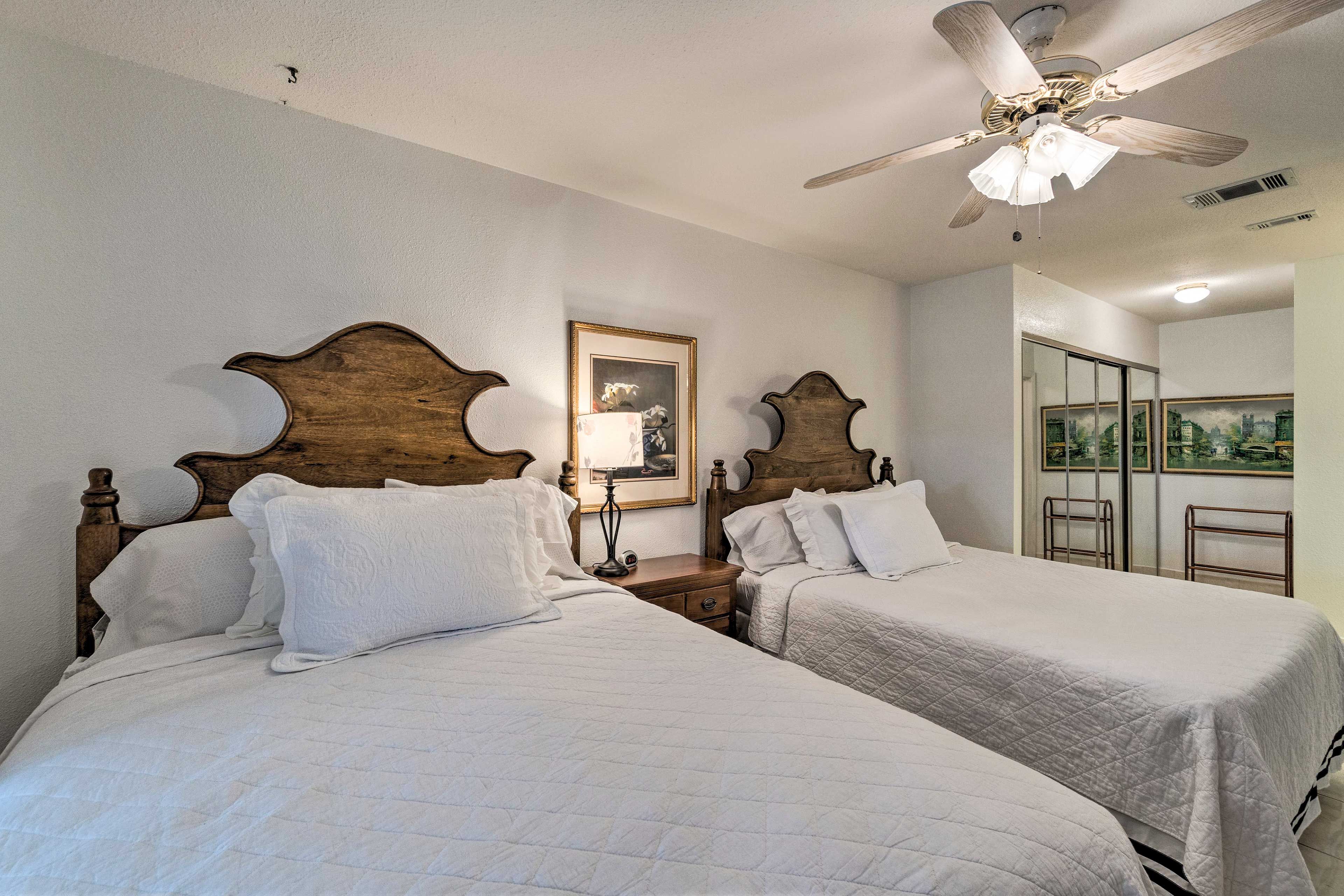 Bedroom 2 | 2 Queen Beds | 1st Floor | En-Suite Bathroom | Iron/Board