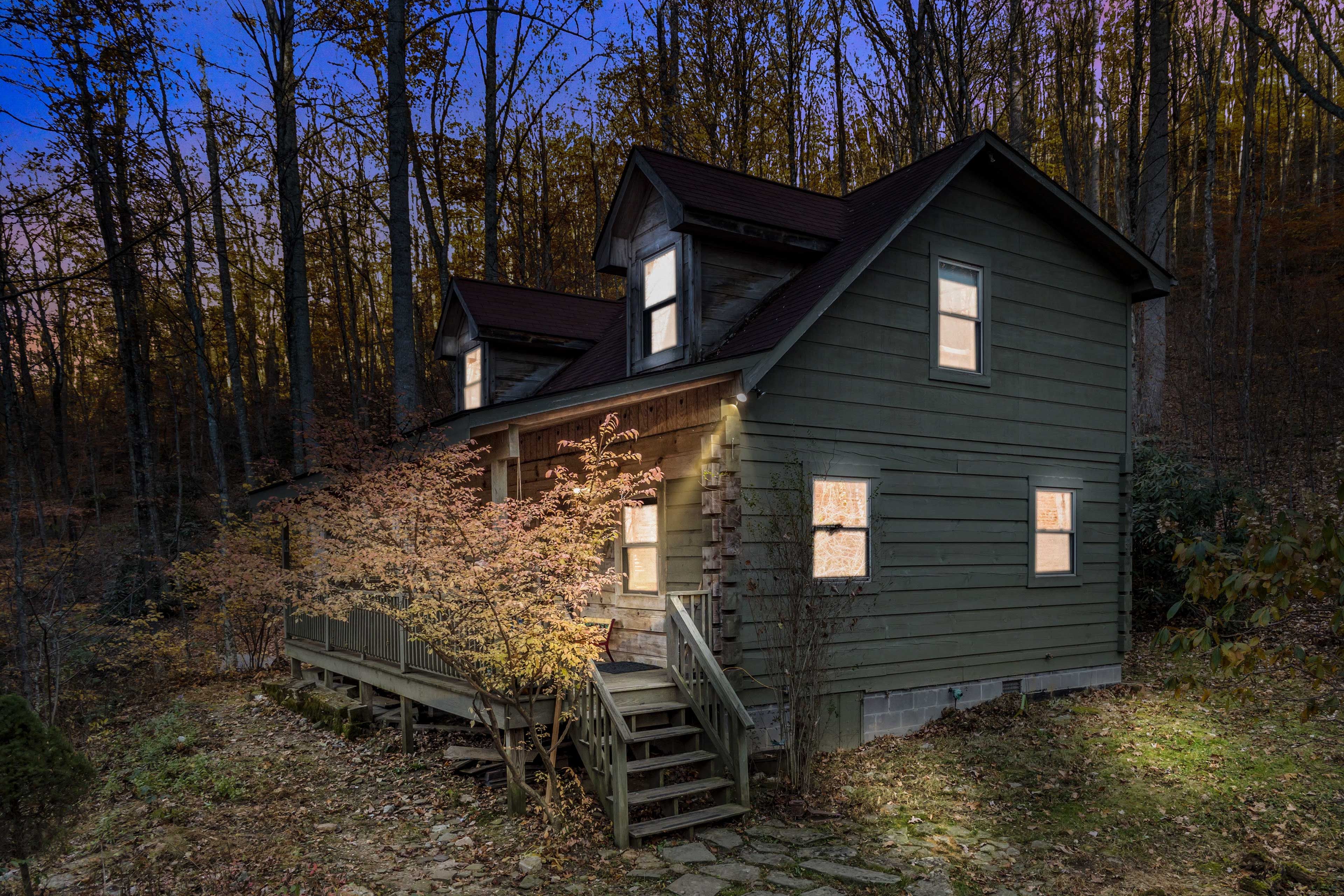 Cabin Exterior at Dusk
