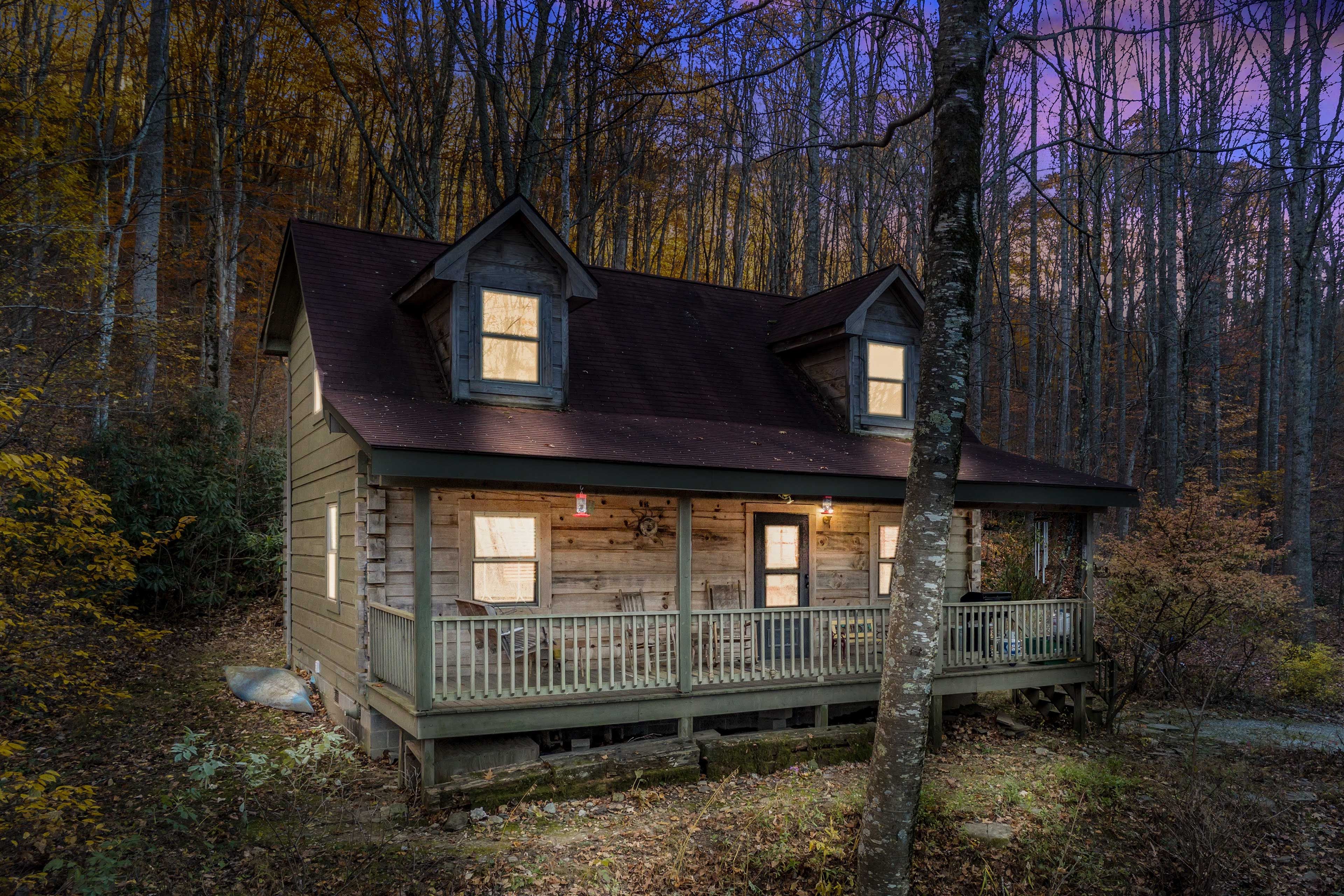 Cabin Exterior at Dusk