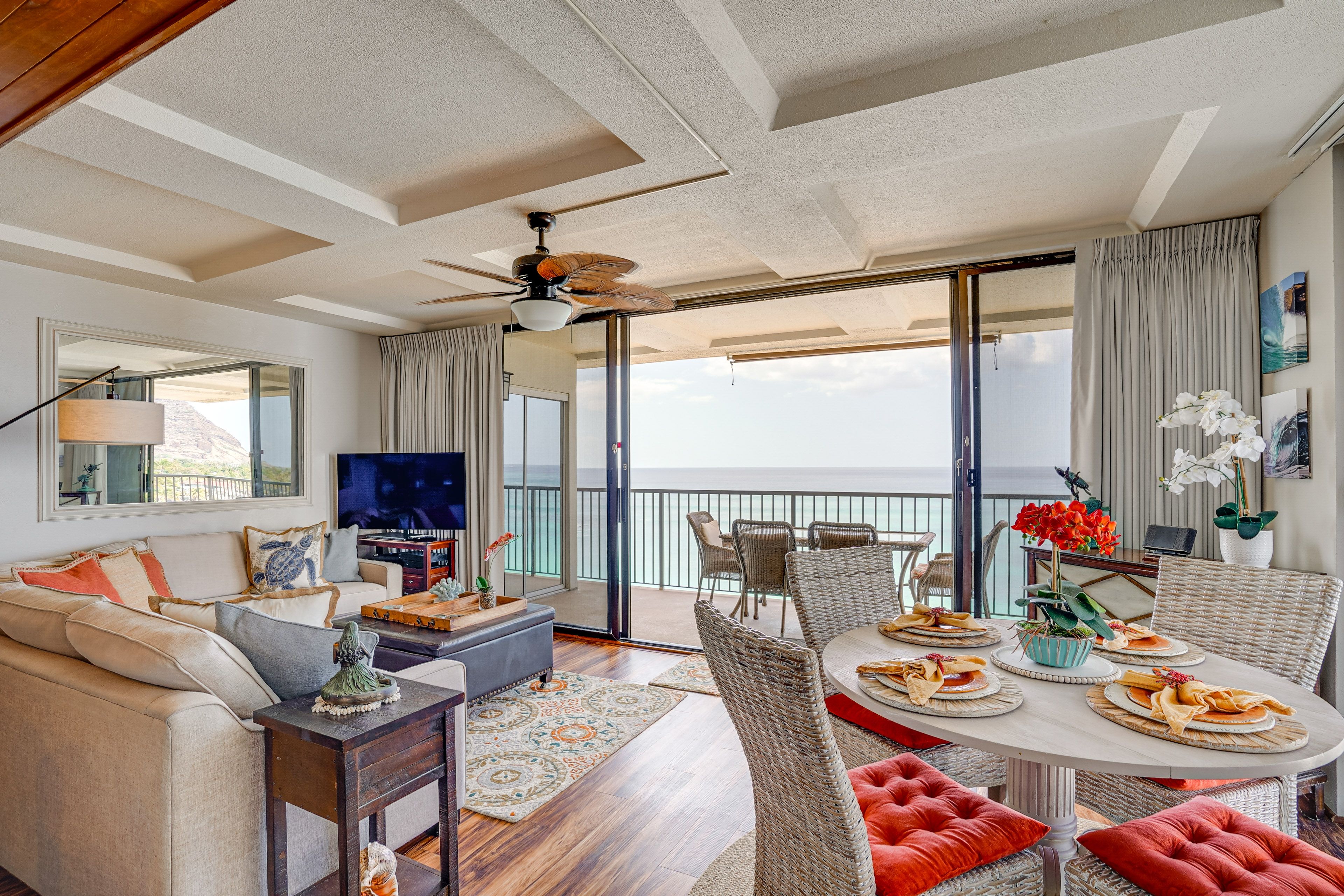 Living Room | Single-Story Condo | Ocean Views | Central A/C & Heating