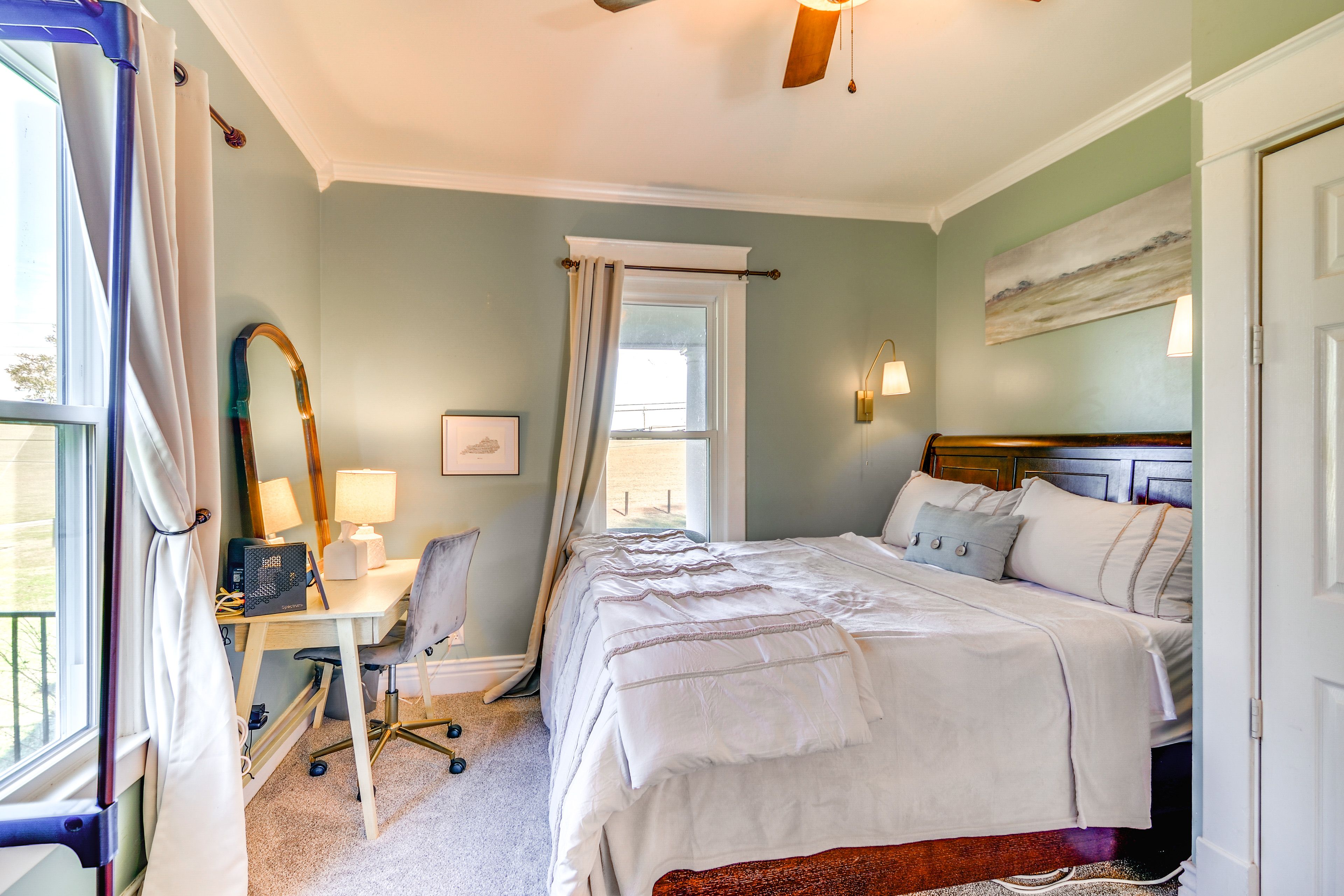 Bedroom 1 | 1st Floor | King Bed | Laptop-Friendly Workspace | Linens Provided