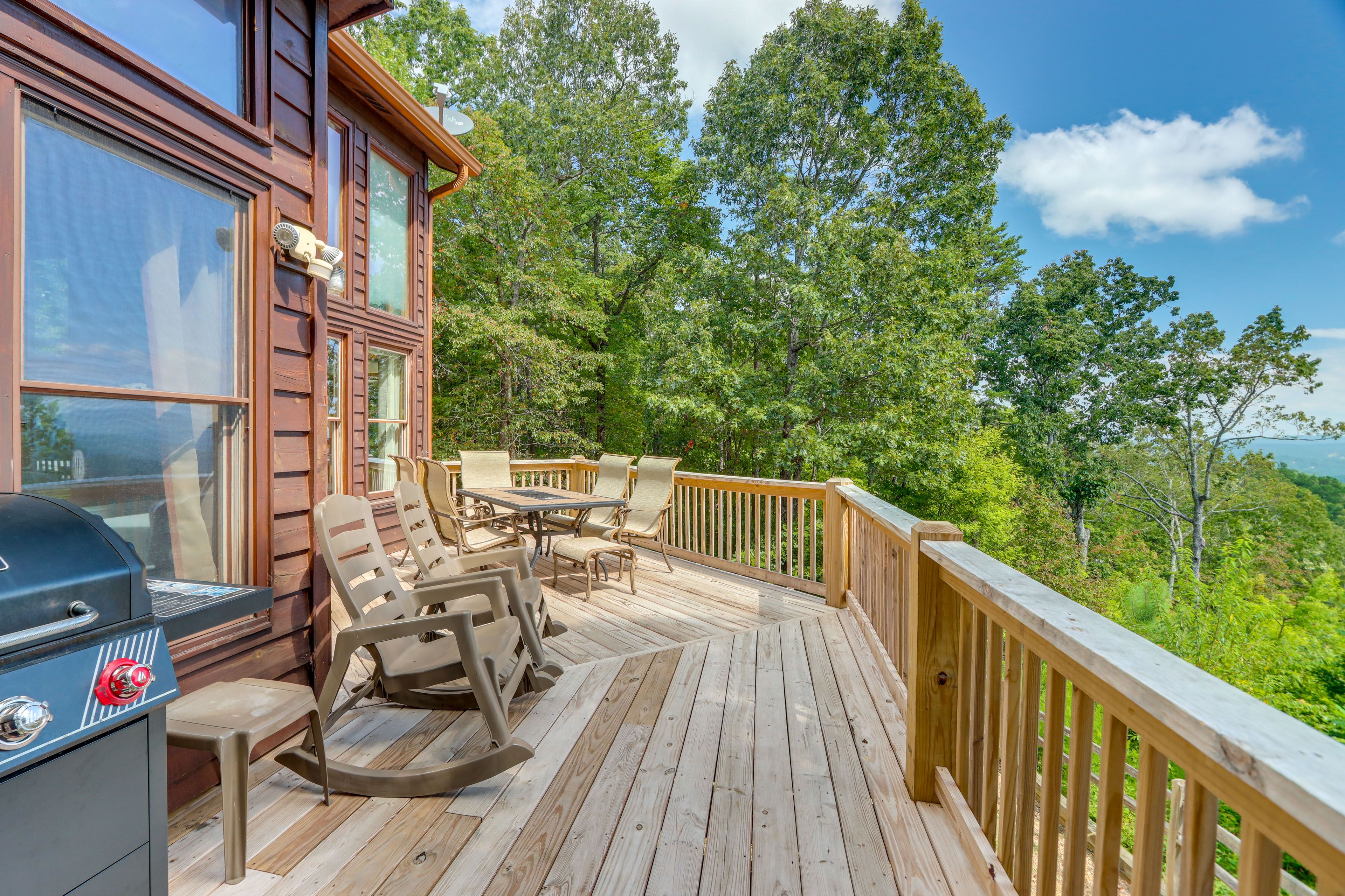 Property Exterior | Deck w/ Seating | Gas Grill | Cornhole Boards