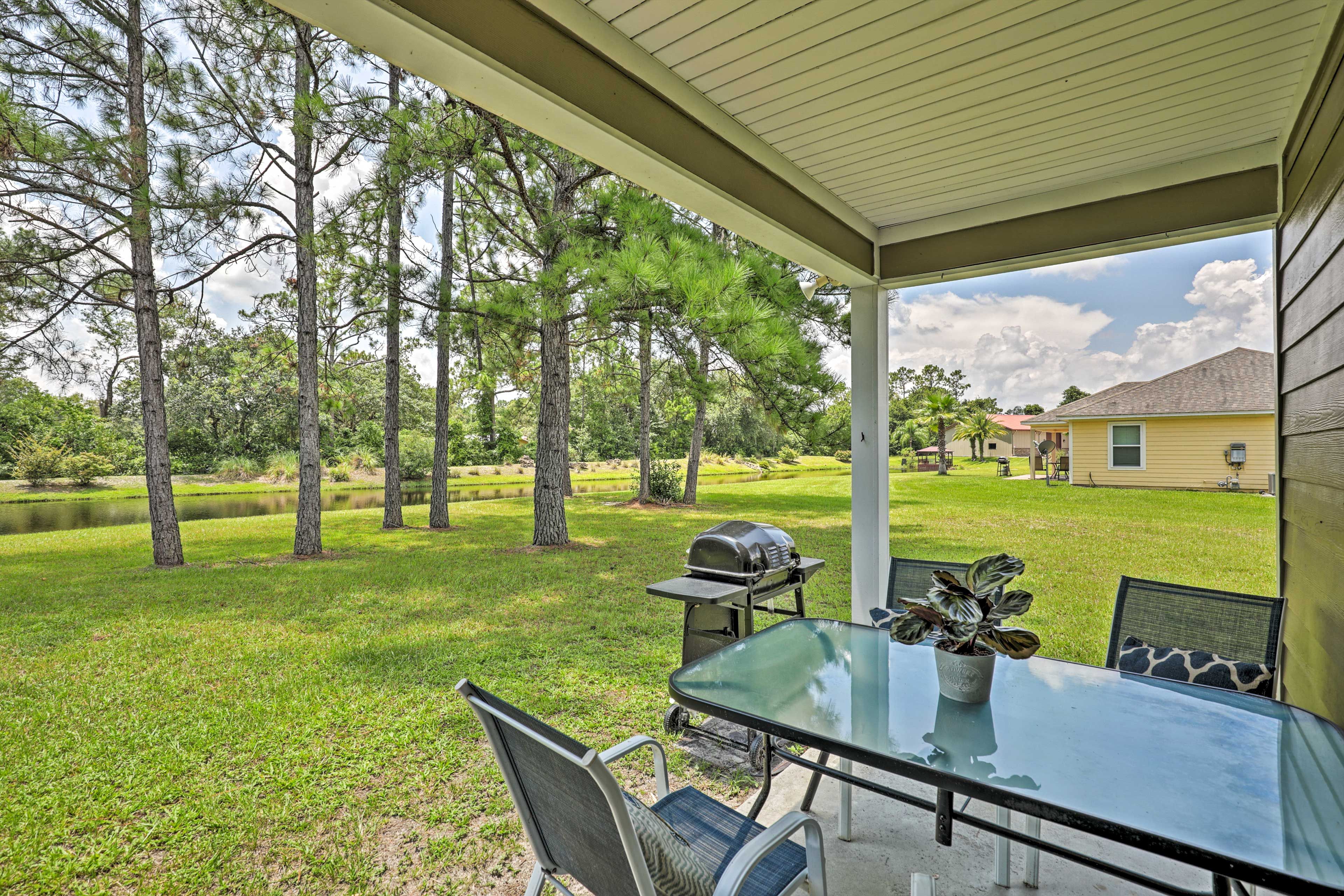 Covered Patio | Shared Fire Pit (Decorative Only) | Garage & Driveway Parking