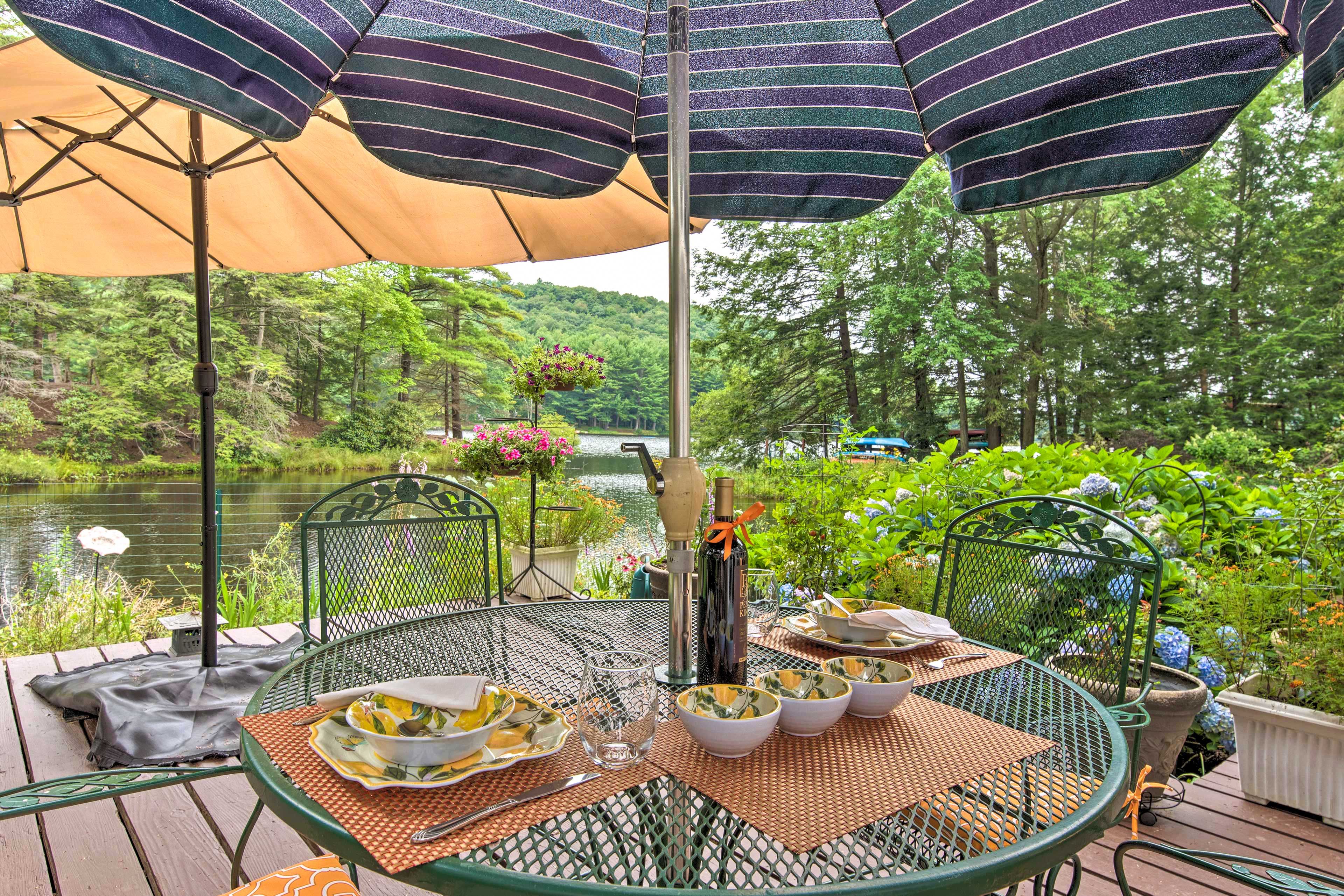Waterfront Deck | Cushioned Patio Furniture  | Steps Required To Access Deck