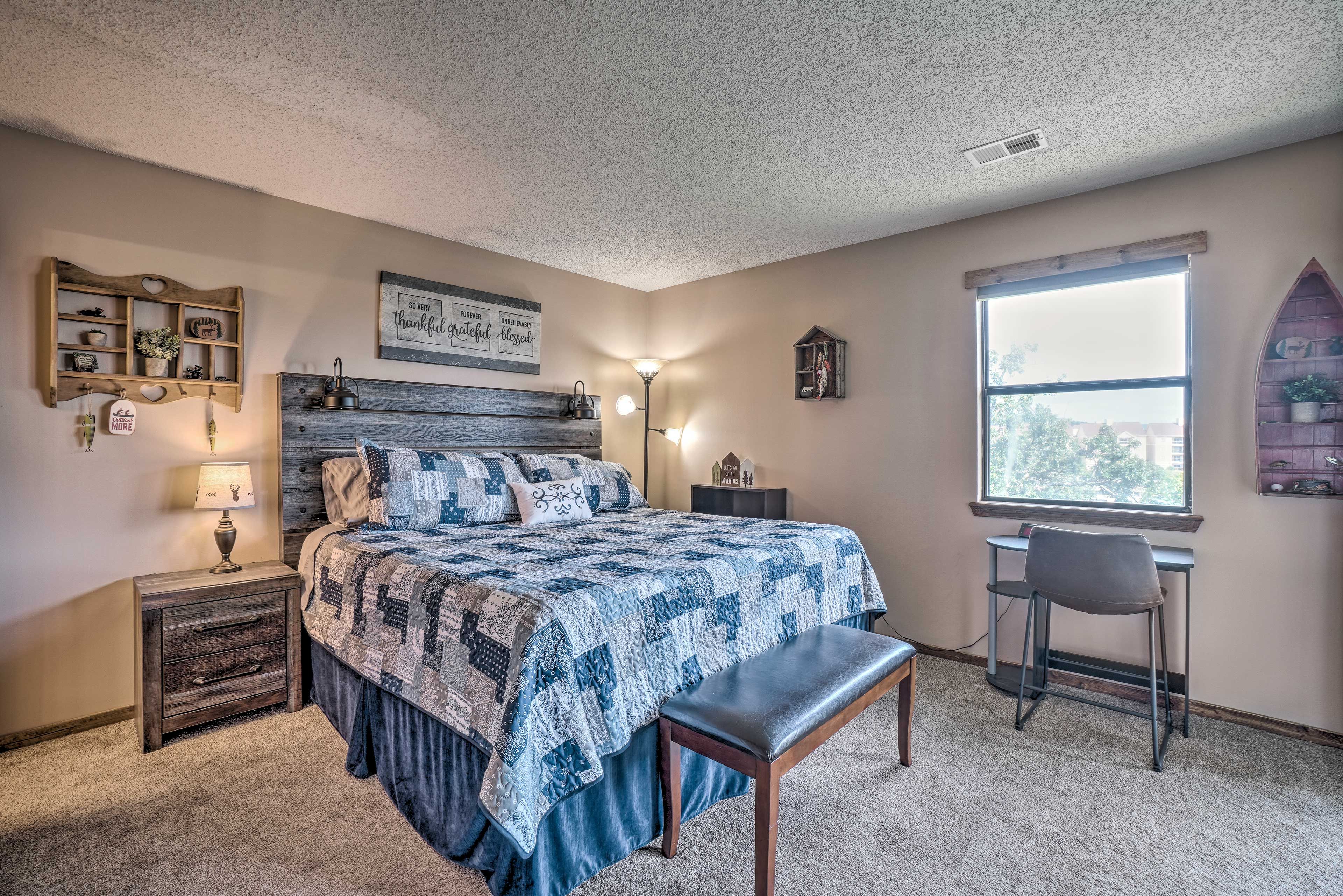 Bedroom 1 | King Bed | Linens Provided | Laptop-Friendly Workspace