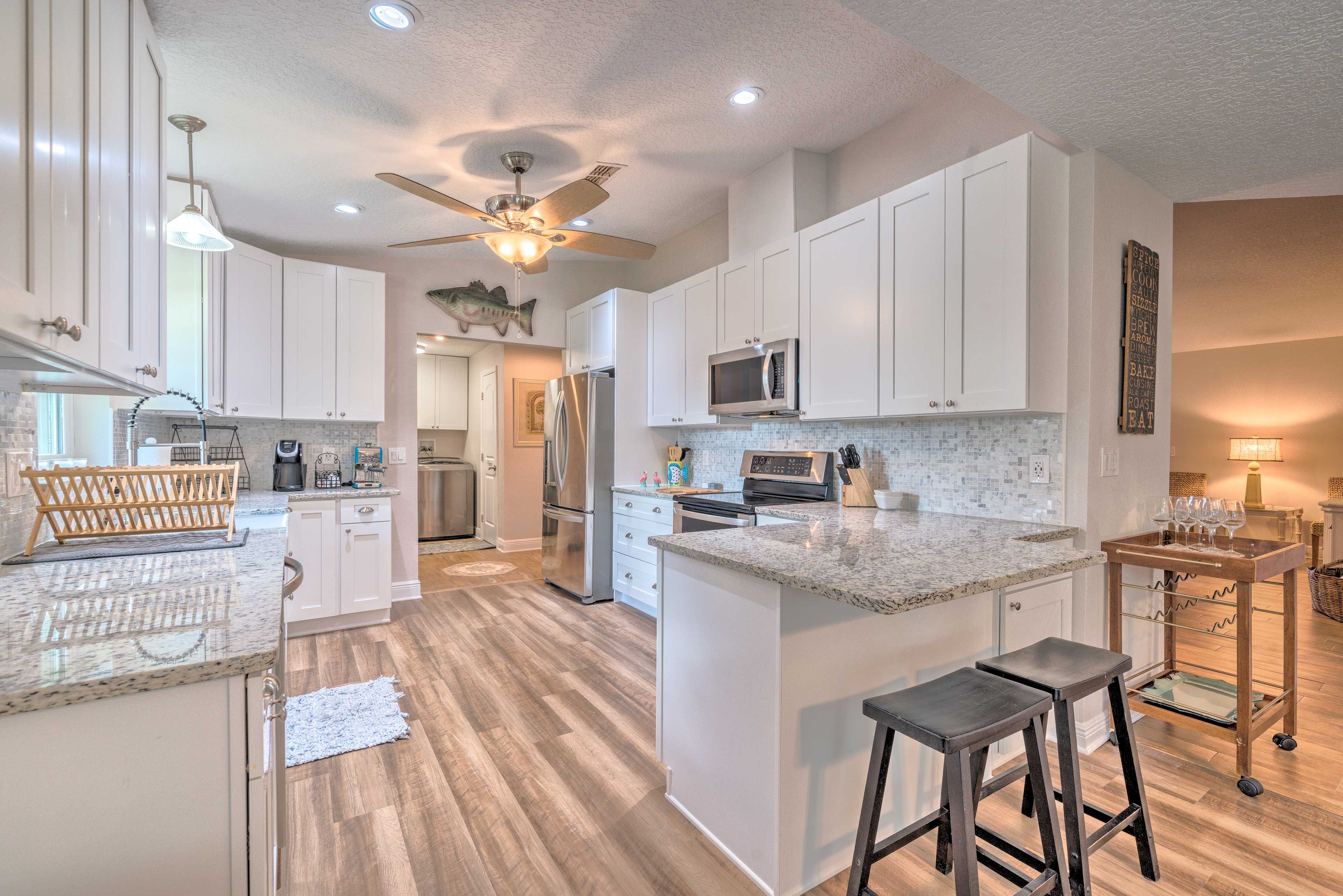 Kitchen | Fully Equipped w/ Cooking Basics | Single-Story Home | Keyless Entry