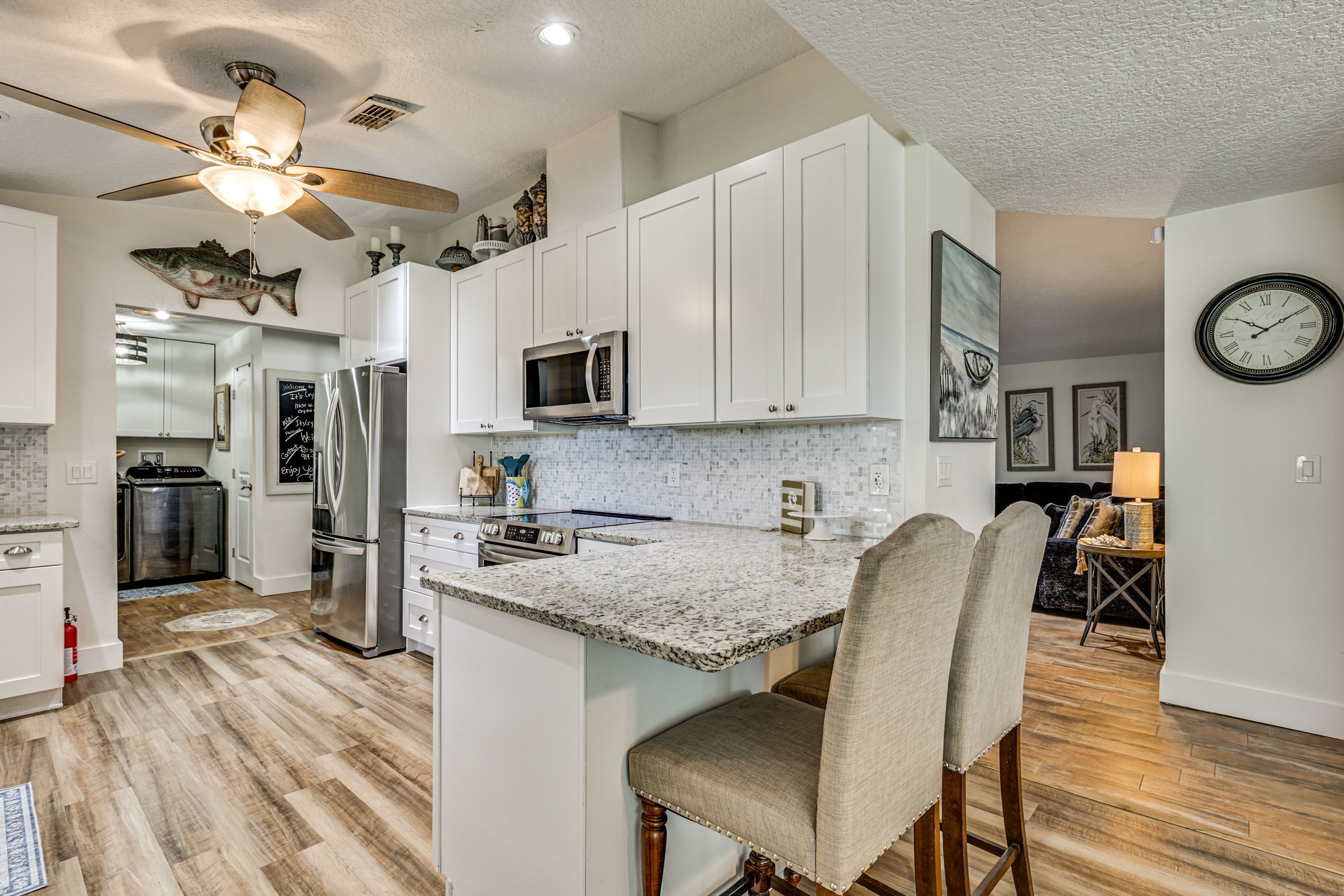 Kitchen | Fully Equipped w/ Cooking Basics | Single-Story Home | Keyless Entry