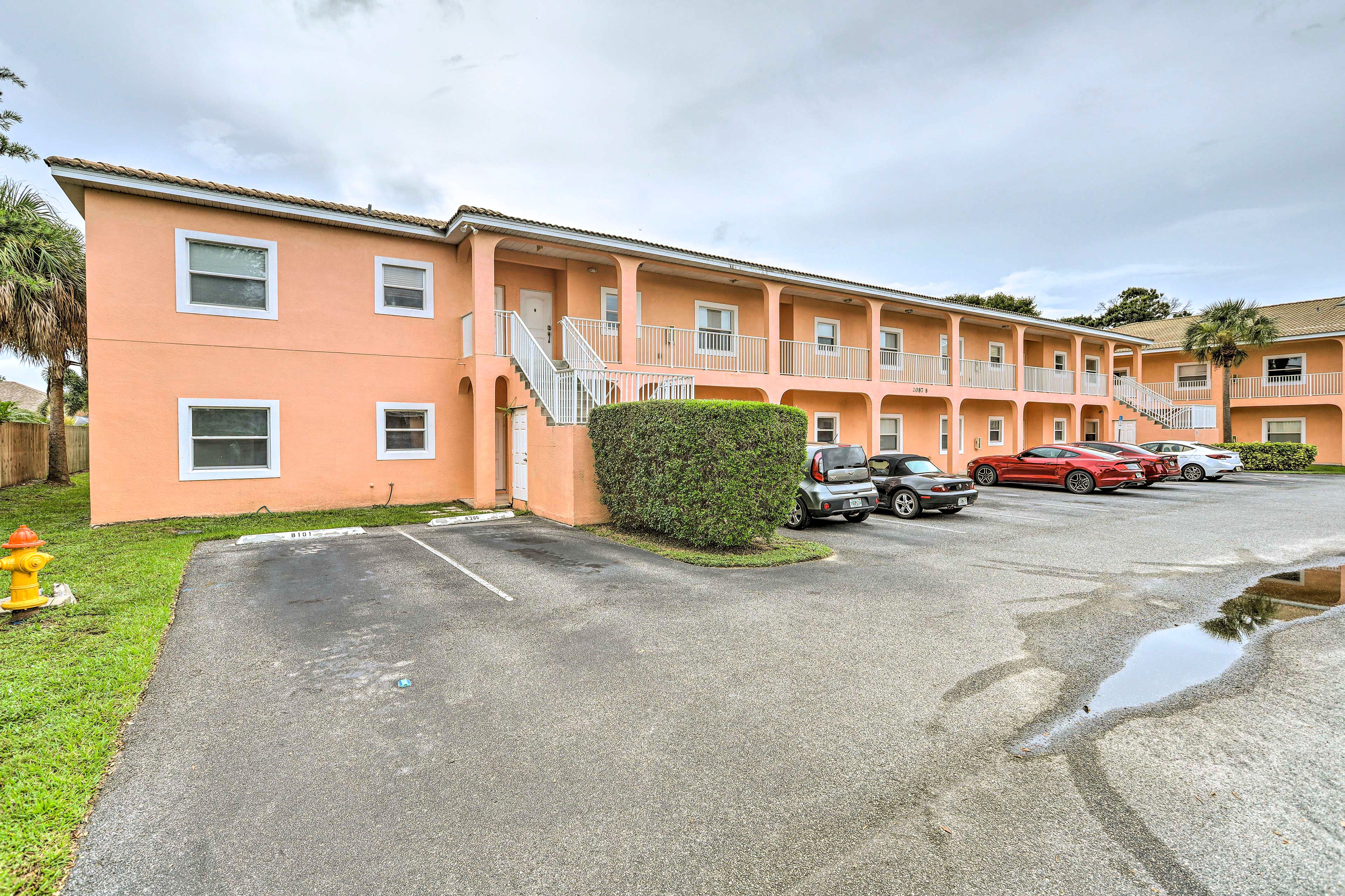 Condo Exterior | Designated Parking (1 Vehicle)