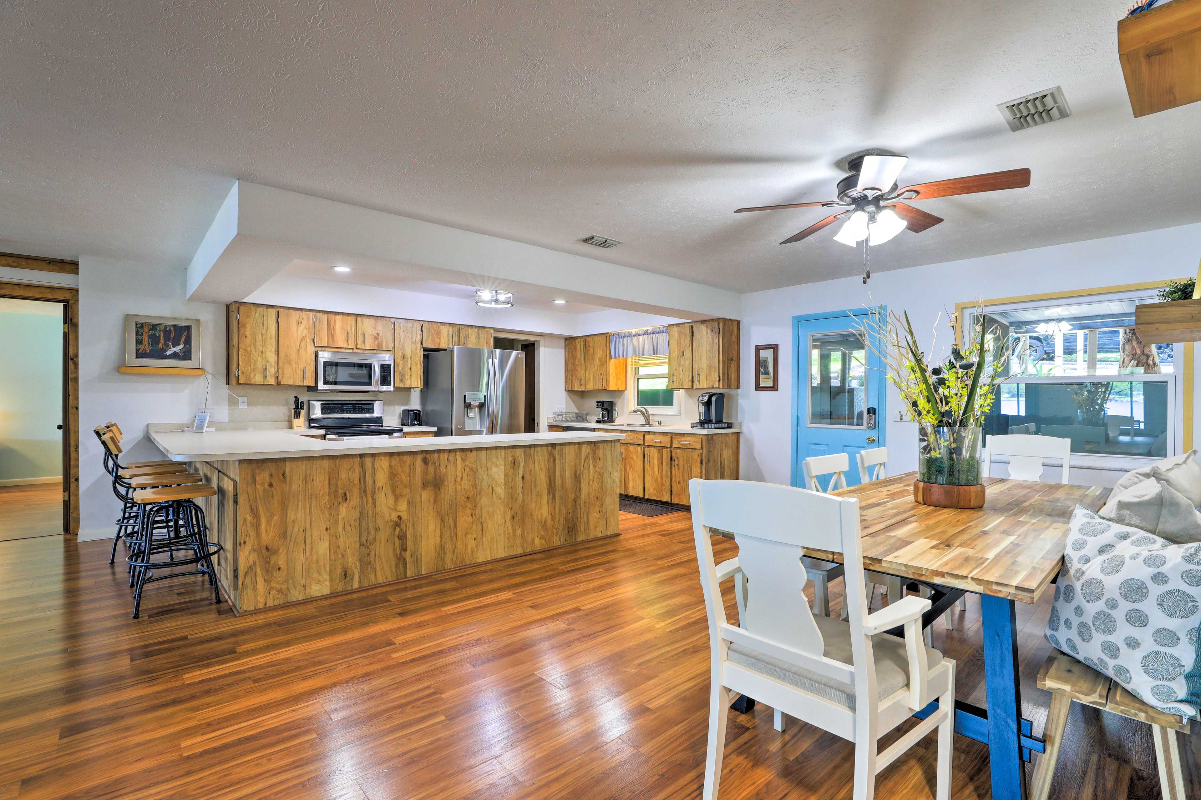 Kitchen & Dining Area | Pet Friendly w/ Fee