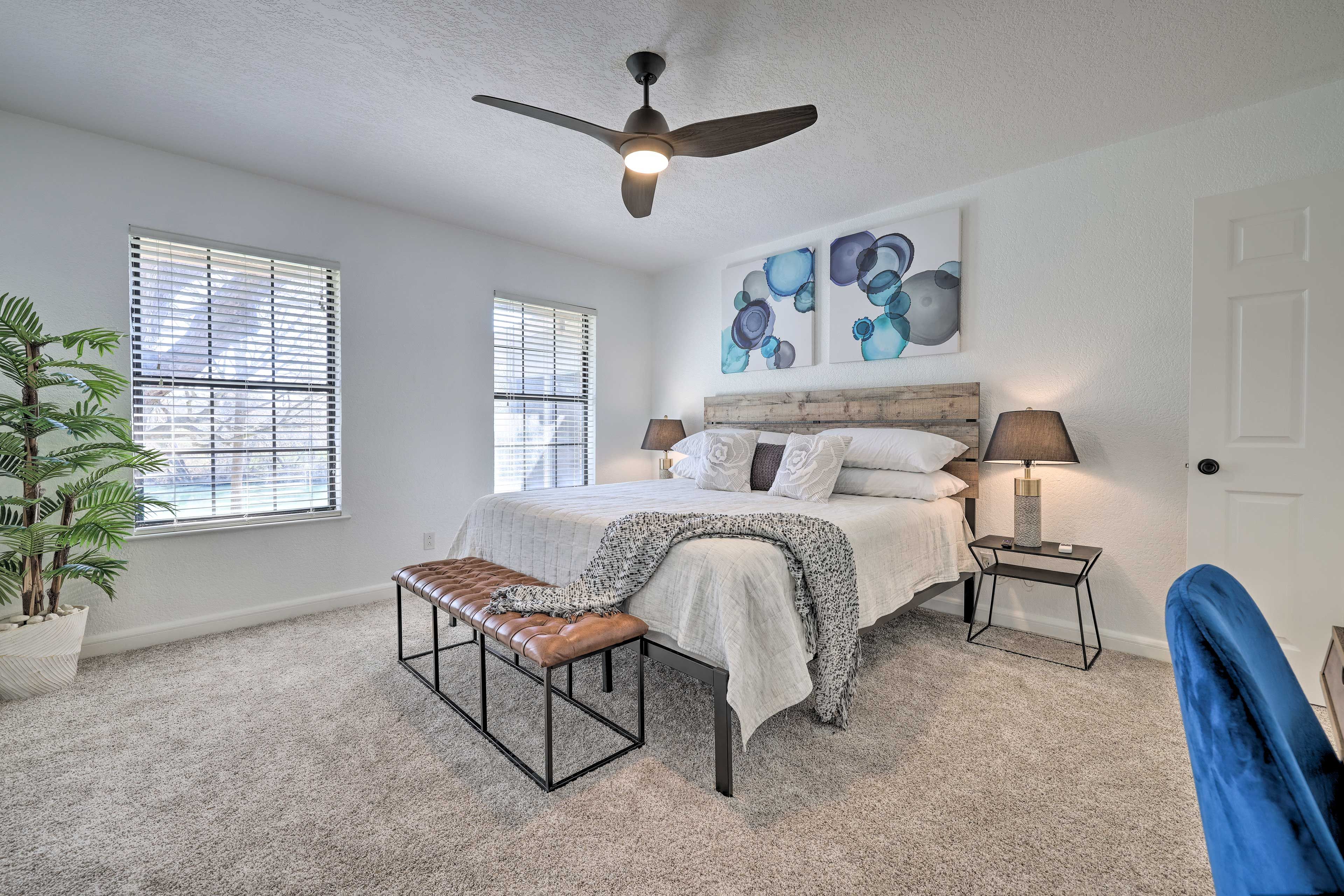 Bedroom 1 | King Bed | Linens Provided | Desk Space