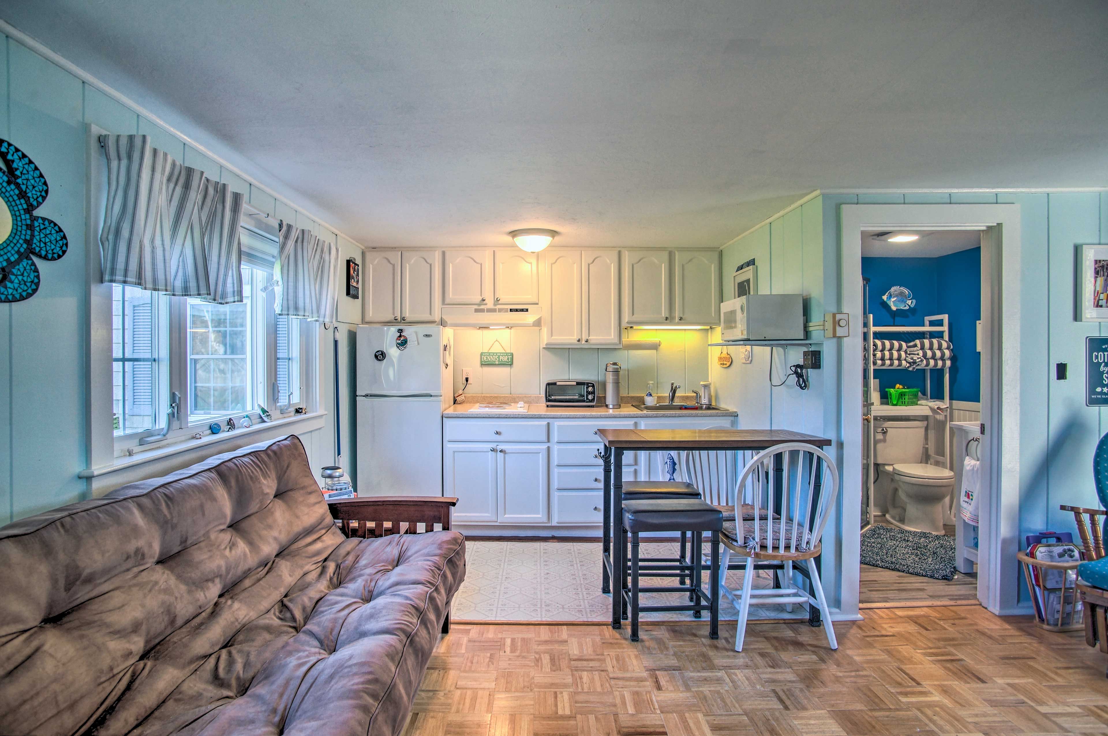 Dennis Vacation Rental | Studio | 1BA | 300 Sq Ft | 2 Steps Required for Entry