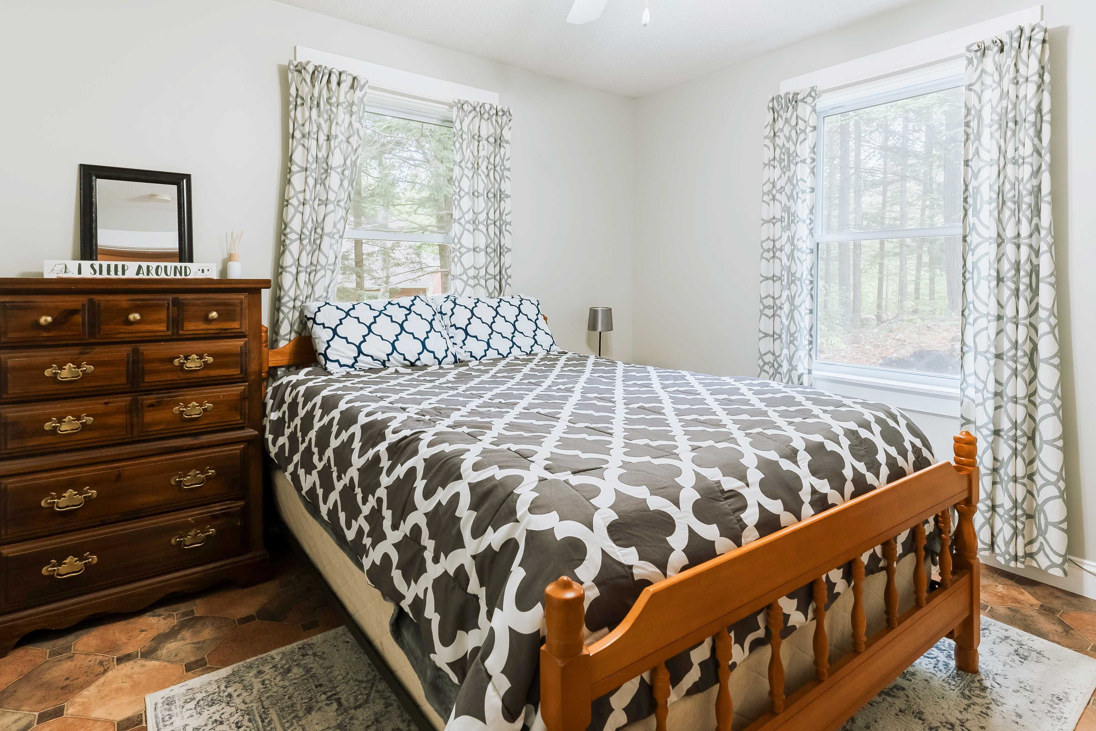 Bedroom 1 | Queen Bed | 1st Floor | Smart TV w/ Netflix | Forest Views