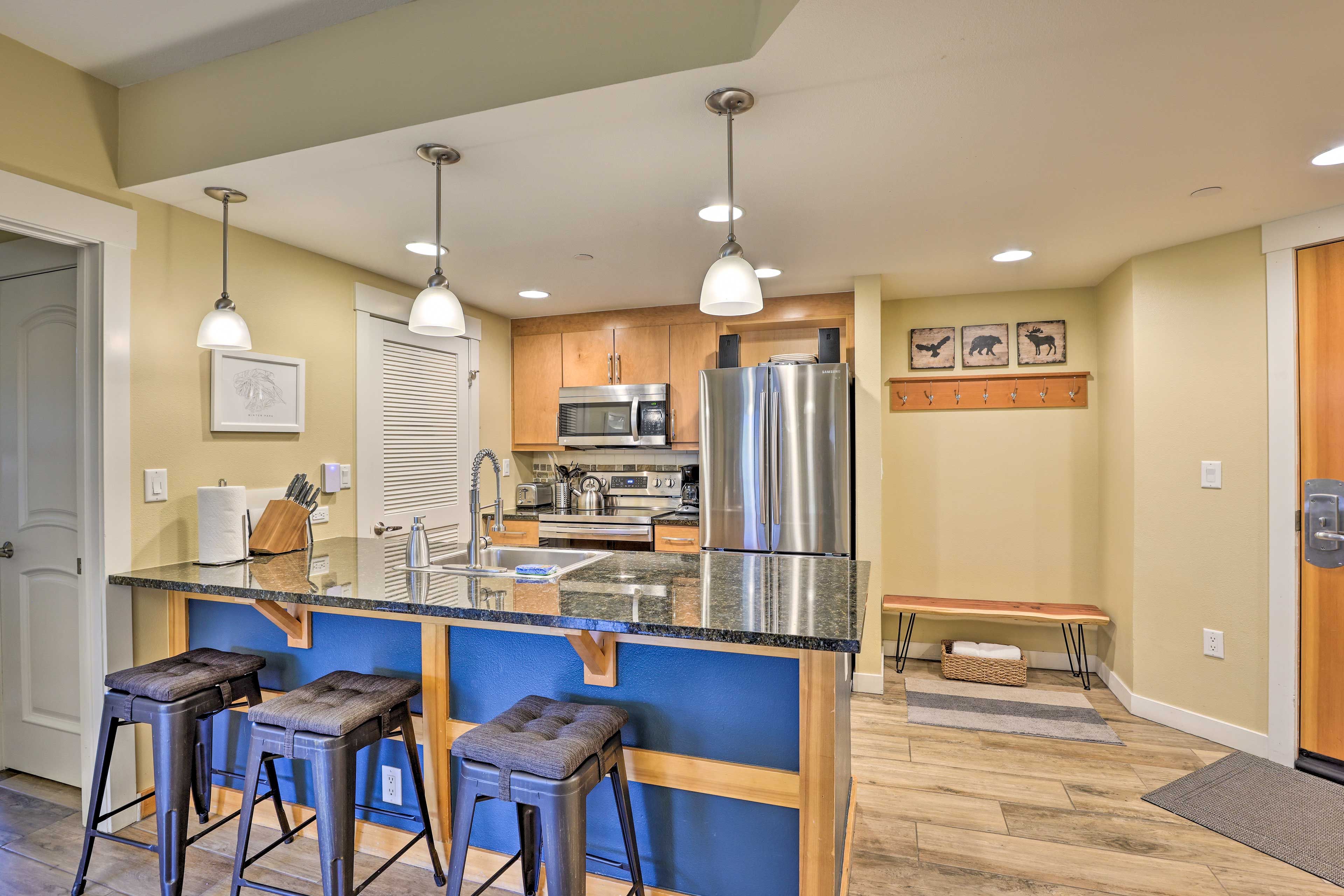 Kitchen | Fully Equipped | Counter Seating for 3