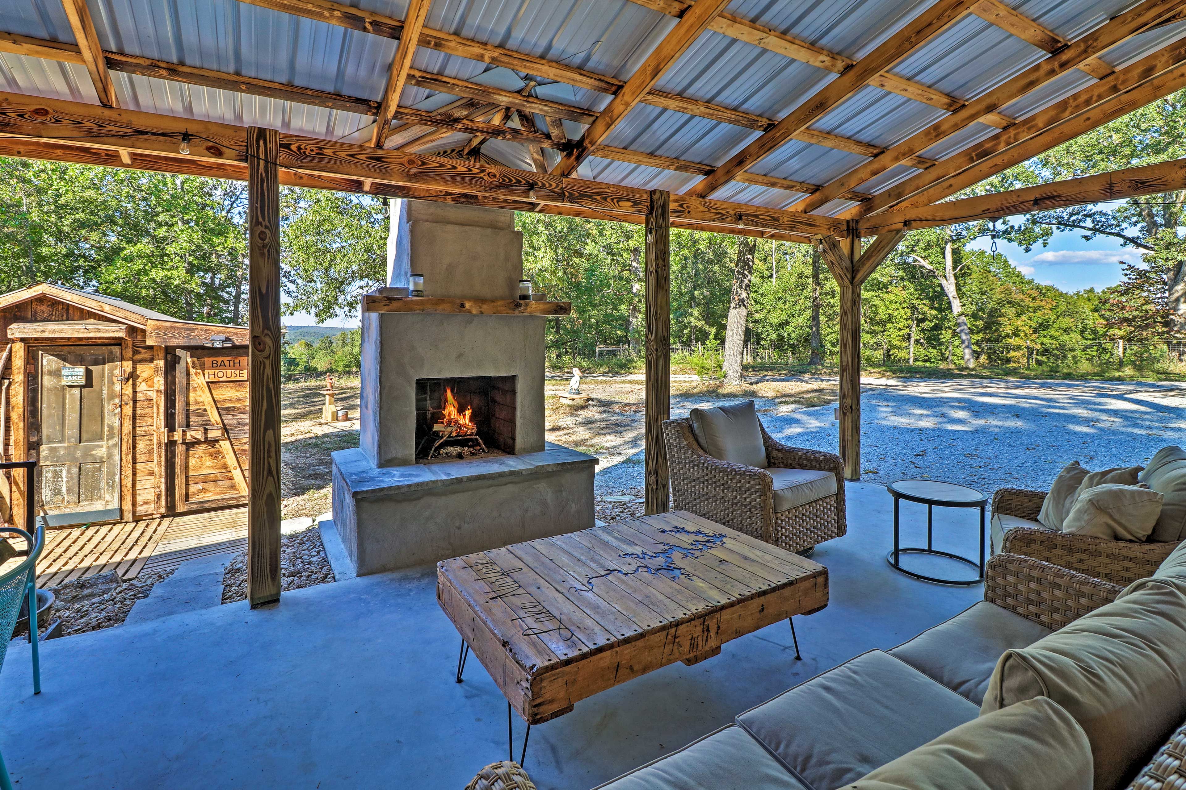 Patio | Outdoor Fireplace (Wood Provided) | Ample Seating