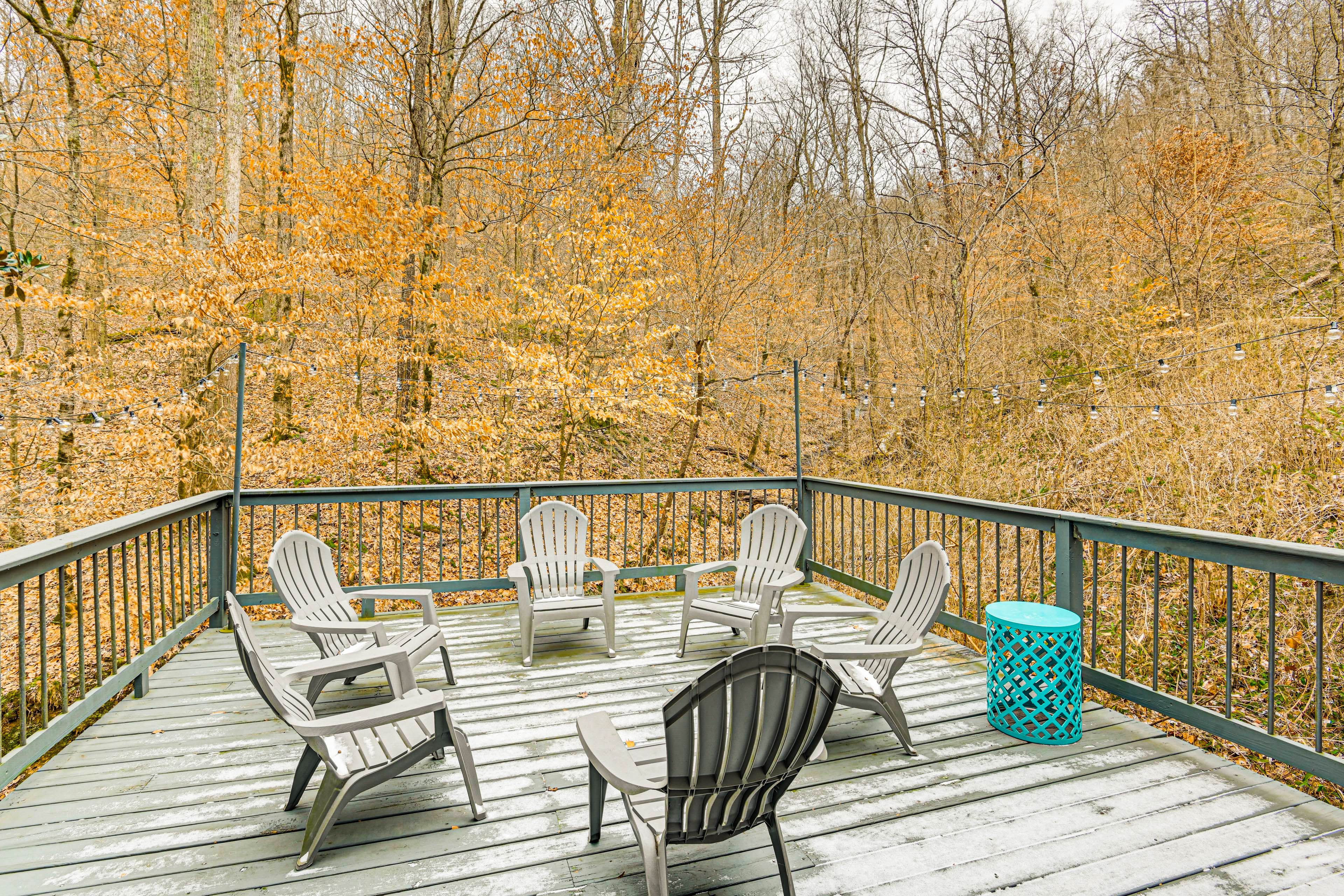 Furnished Deck | Wood-Burning Fire Pit | Wooded Surroundings