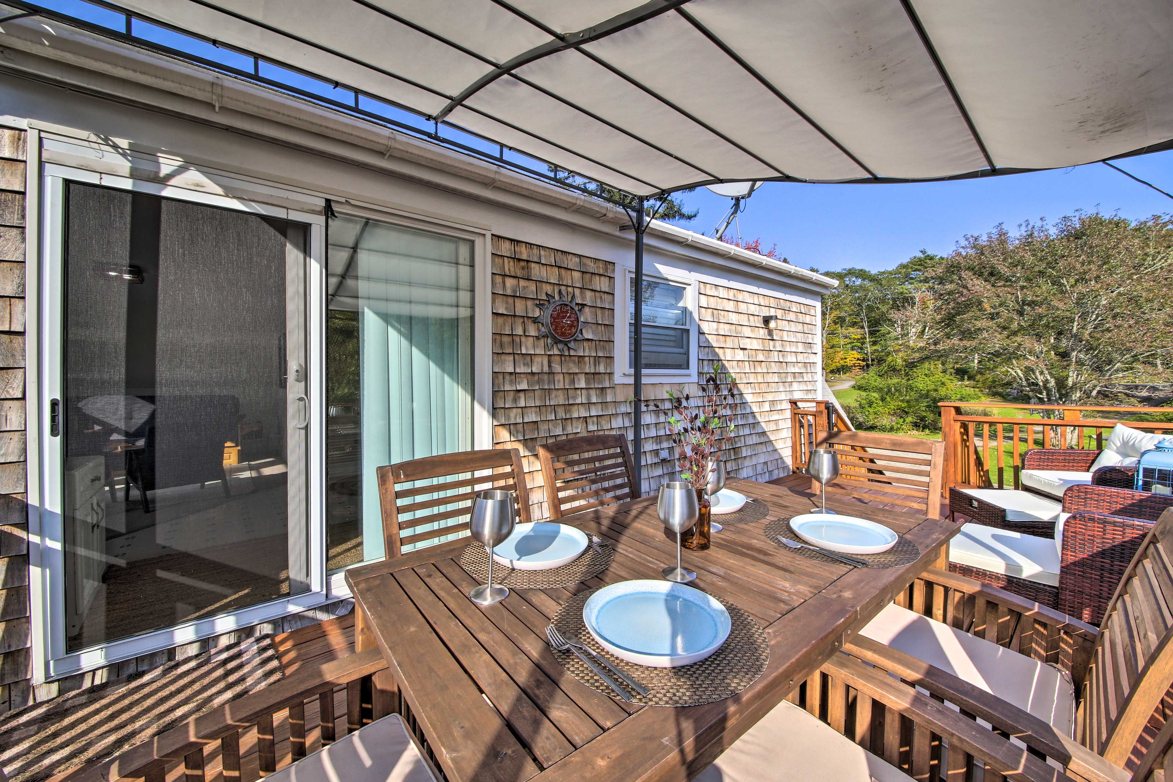 Private Deck | Dining Table & Cushioned Seating | Unit Entrance