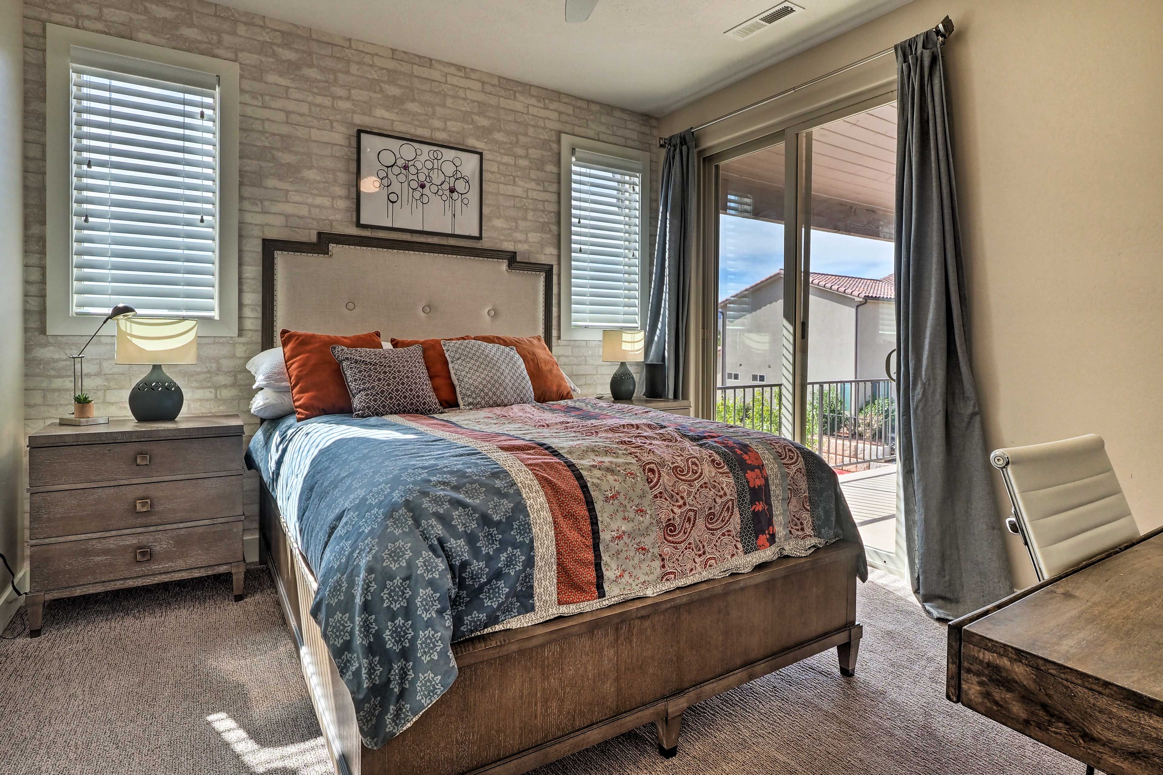 Bedroom 3 | 2nd Floor | Queen Bed | Desk w/ Chair | Balcony Access