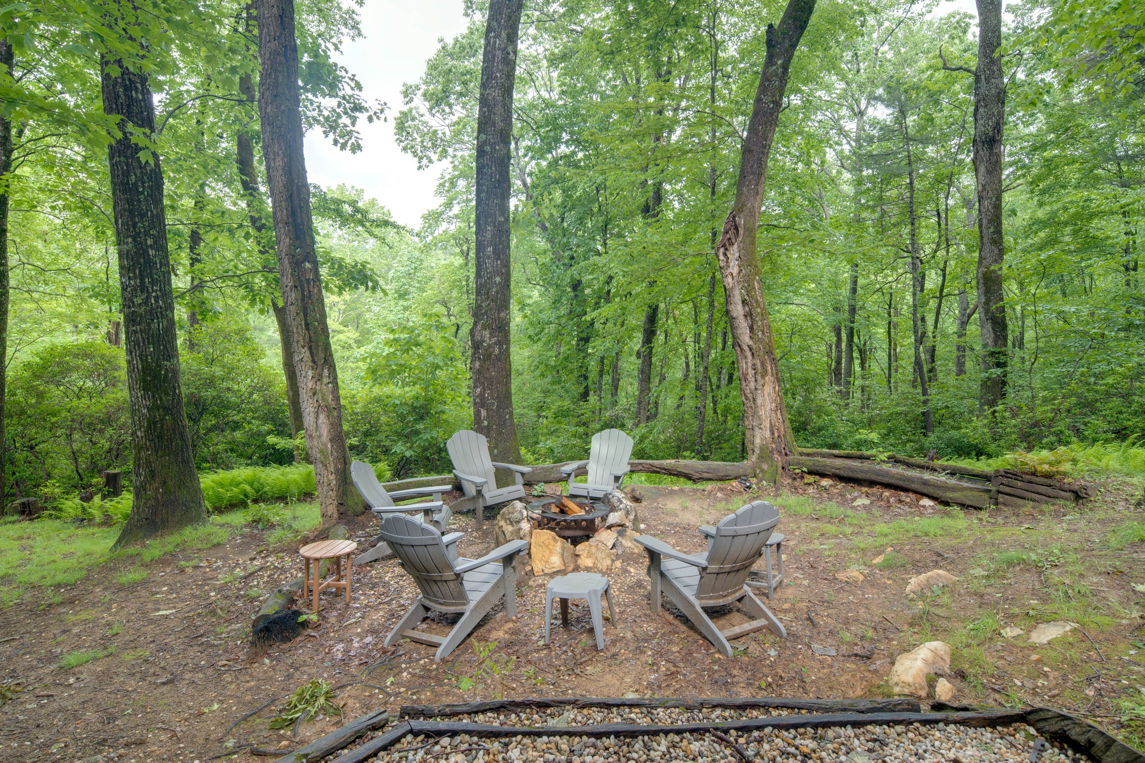 Exterior | Fire Pit w/ Seating | Heavily Wooded Surroundings