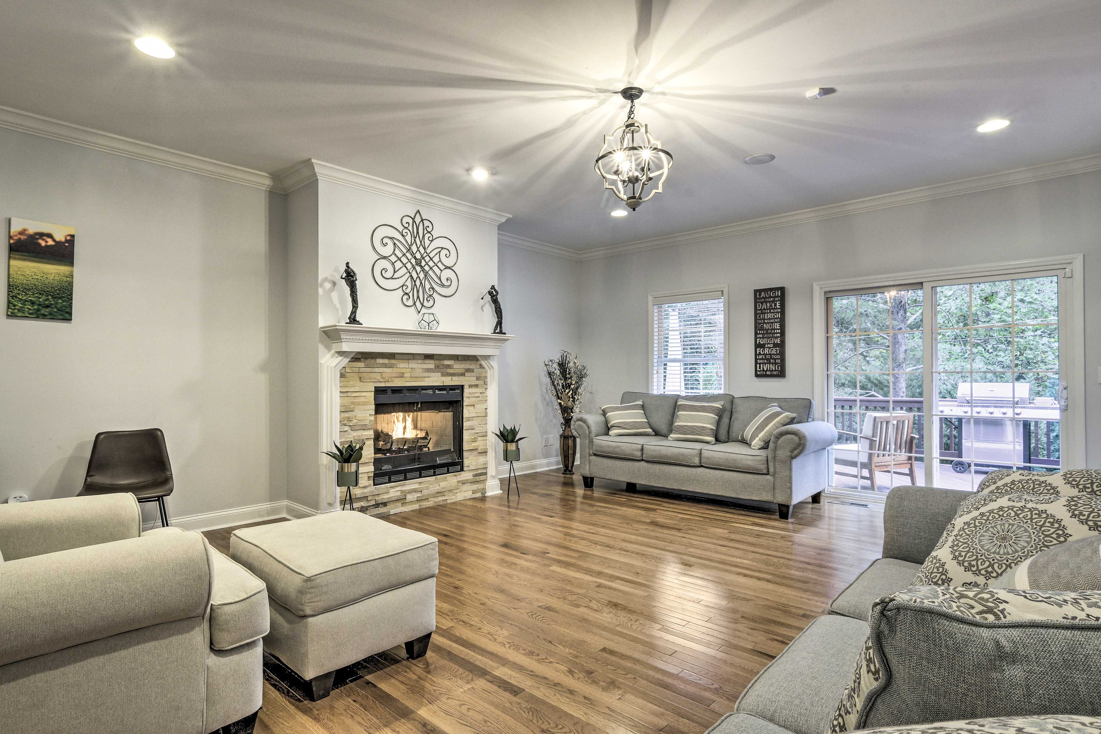 Living Room | Gas Fireplace | Central A/C & Heating | Access to Deck