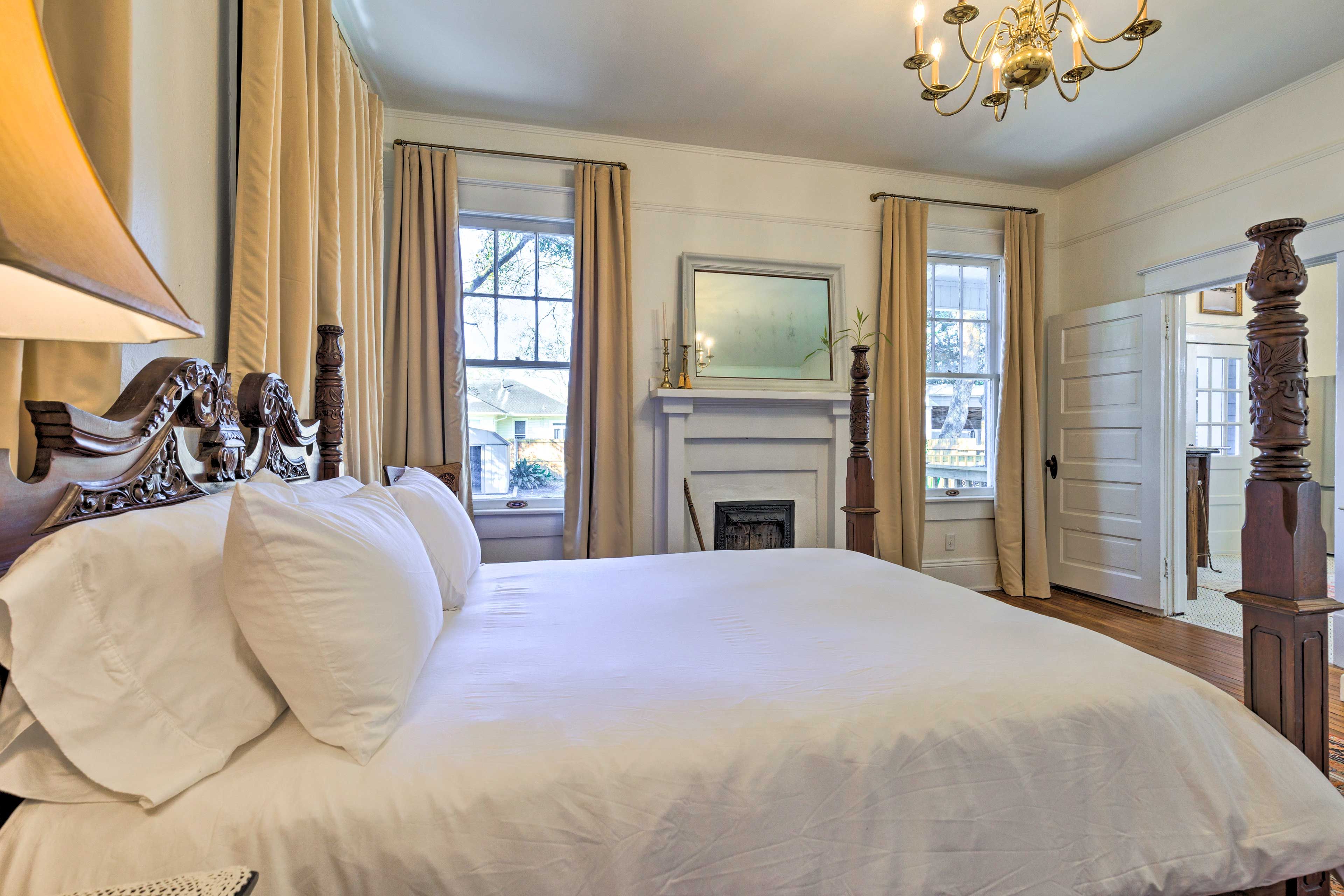 Bedroom 1 | Linens Provided | Decorative Fireplace (Not Available for Guest Use)