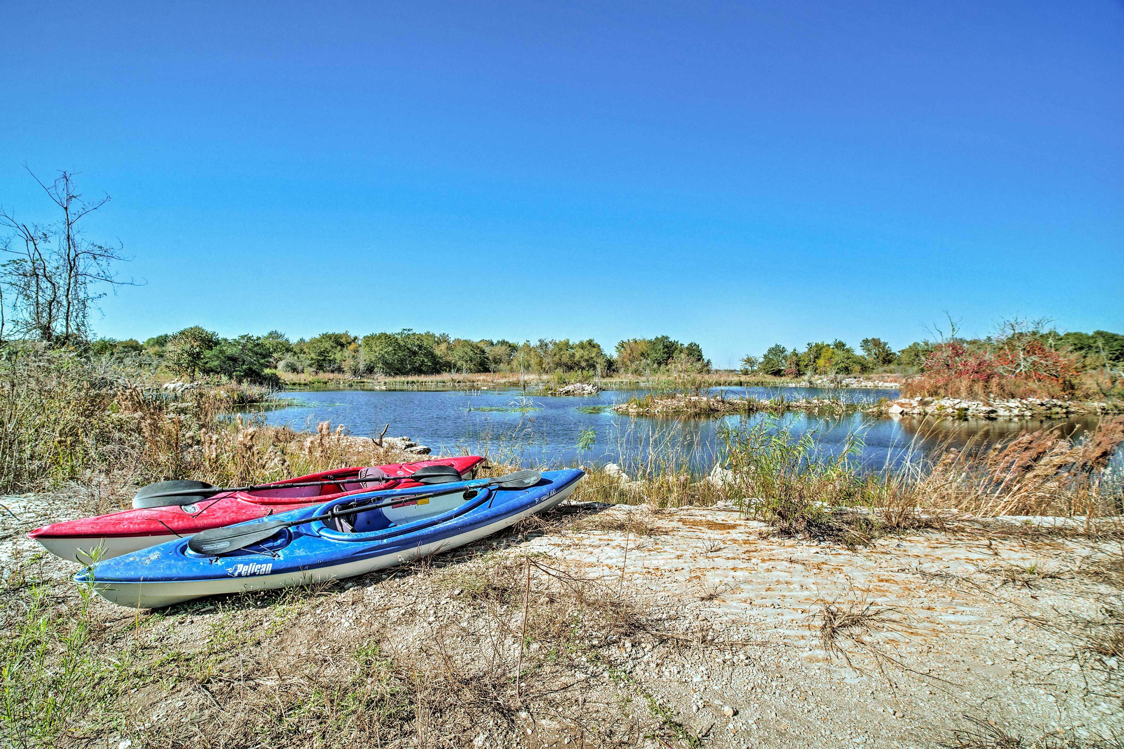 Nearby Pond w/ Kayaks