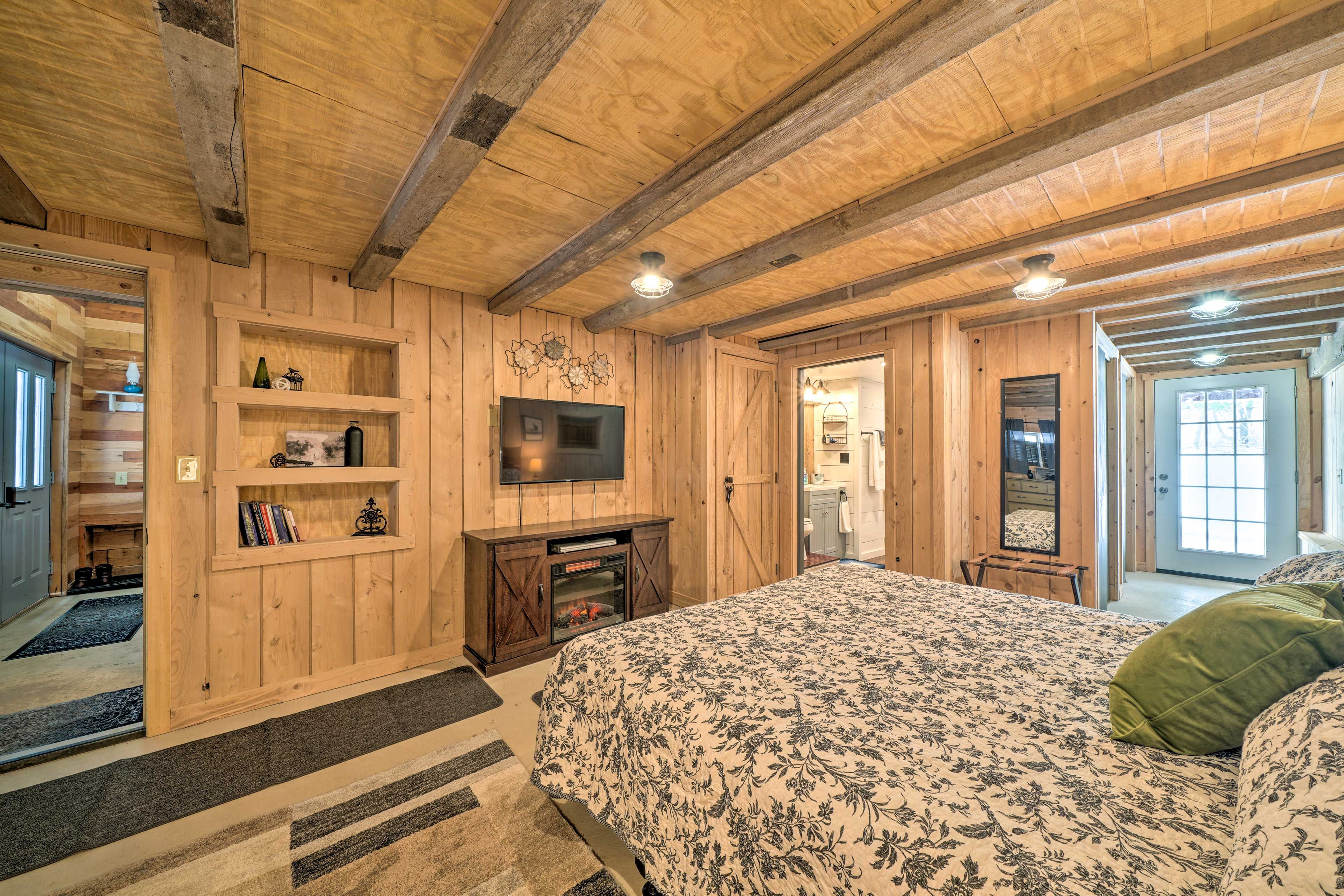 Bedroom 1 | Linens Provided | Electric Fireplace