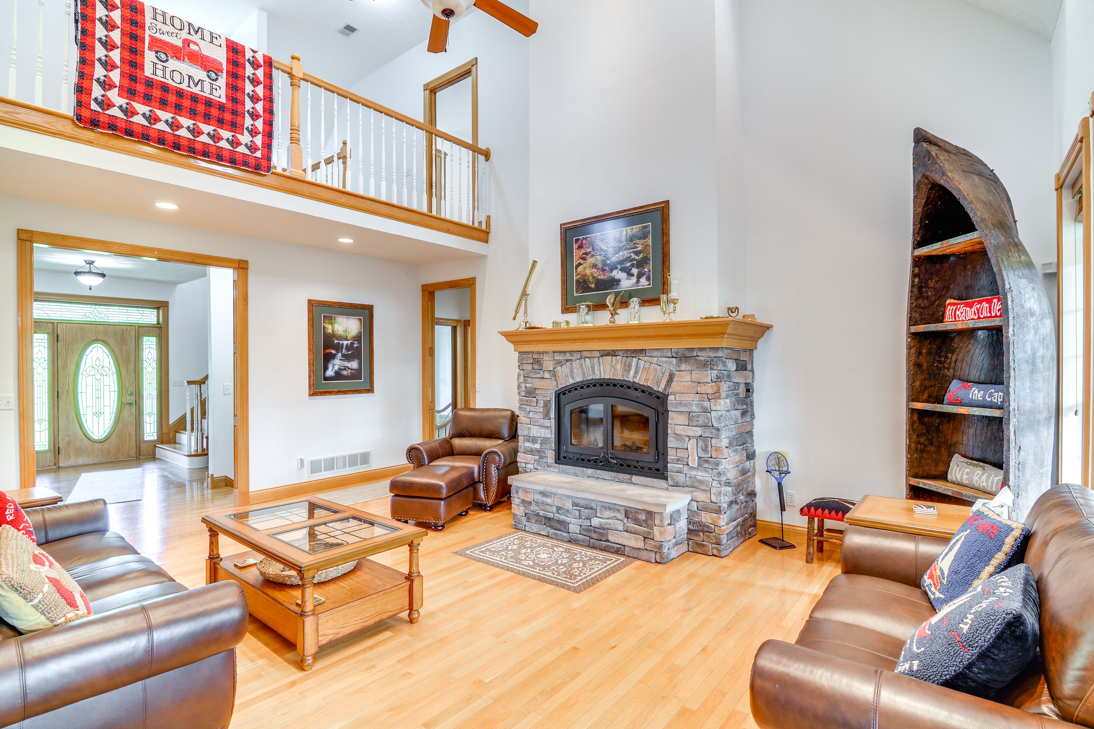 Great Room | Wood-Burning Fireplace | Central A/C