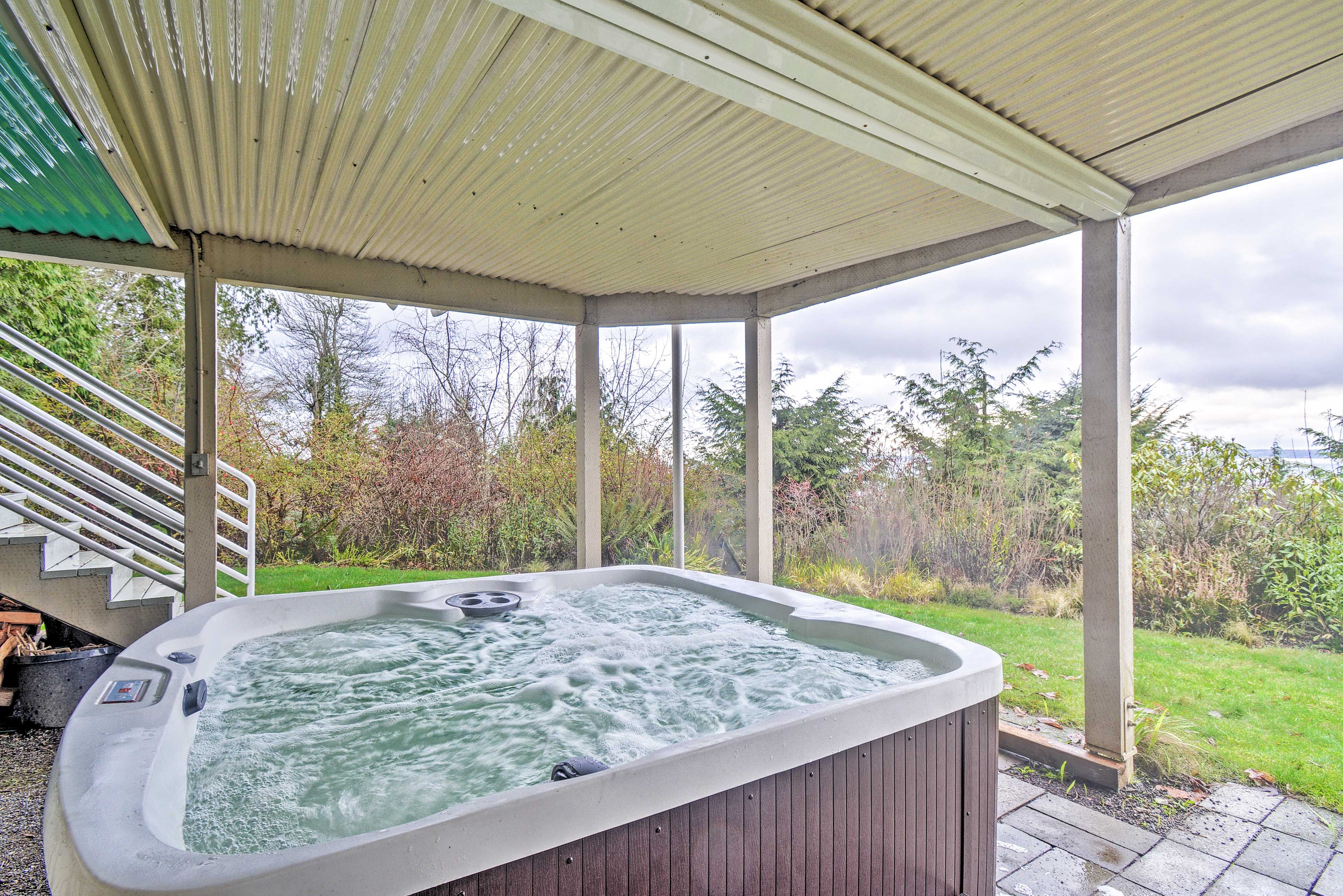 Patio | Hot Tub | Puget Sound Views