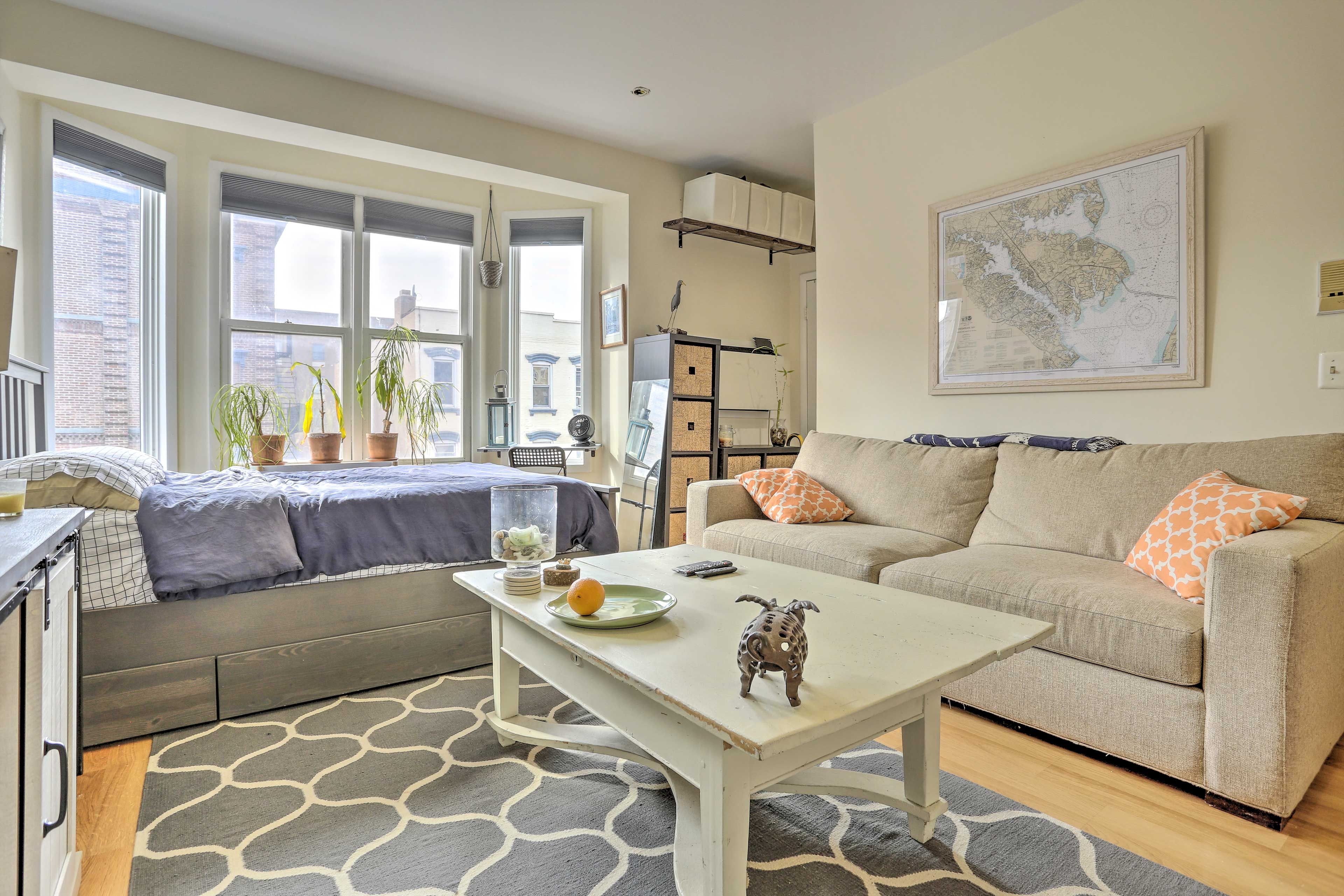 Hoboken Vacation Rental | Studio | 1BA | Stairs Required | 350 Sq Ft