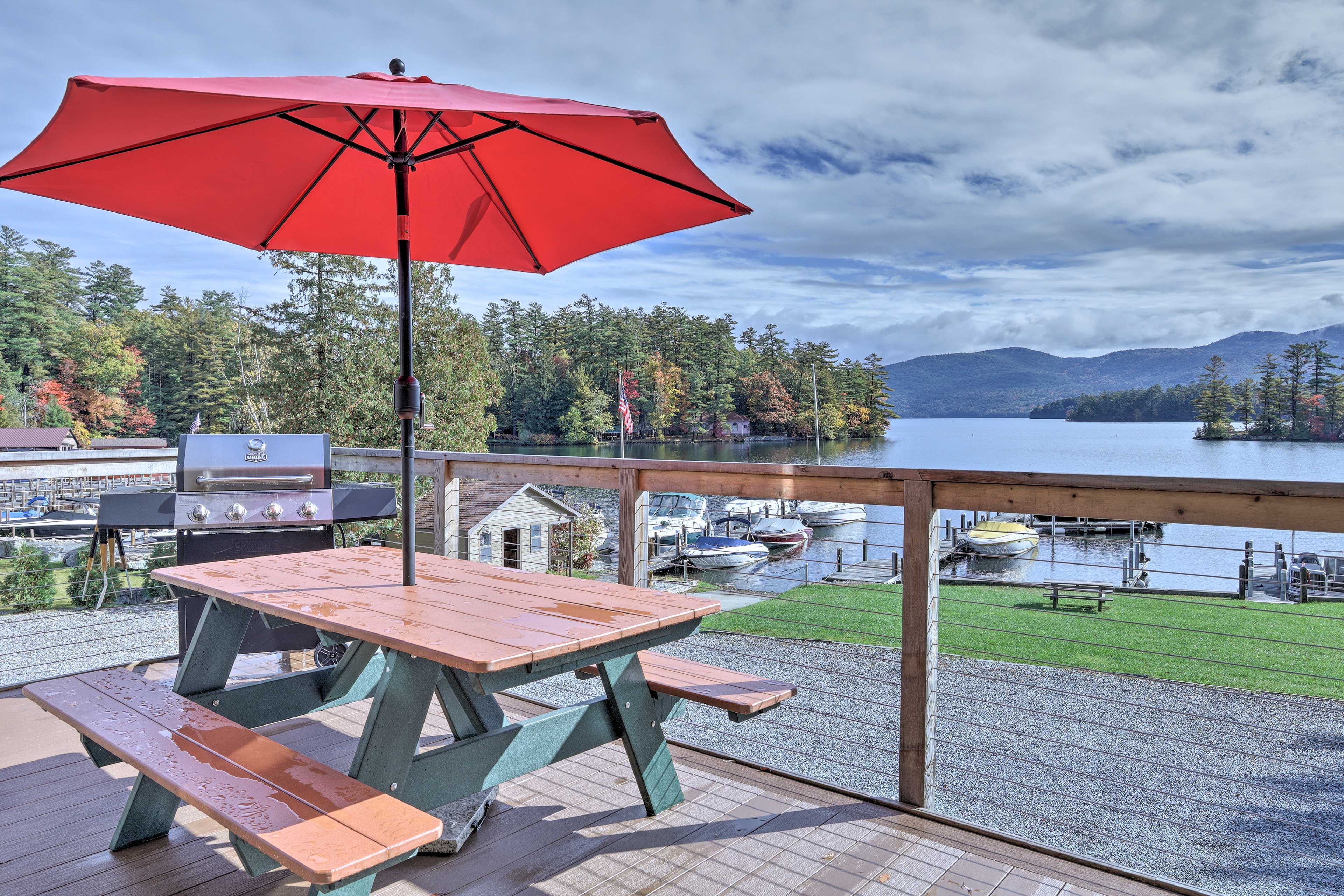 1st-Floor Unit | Waterfront Deck | Mountain Views