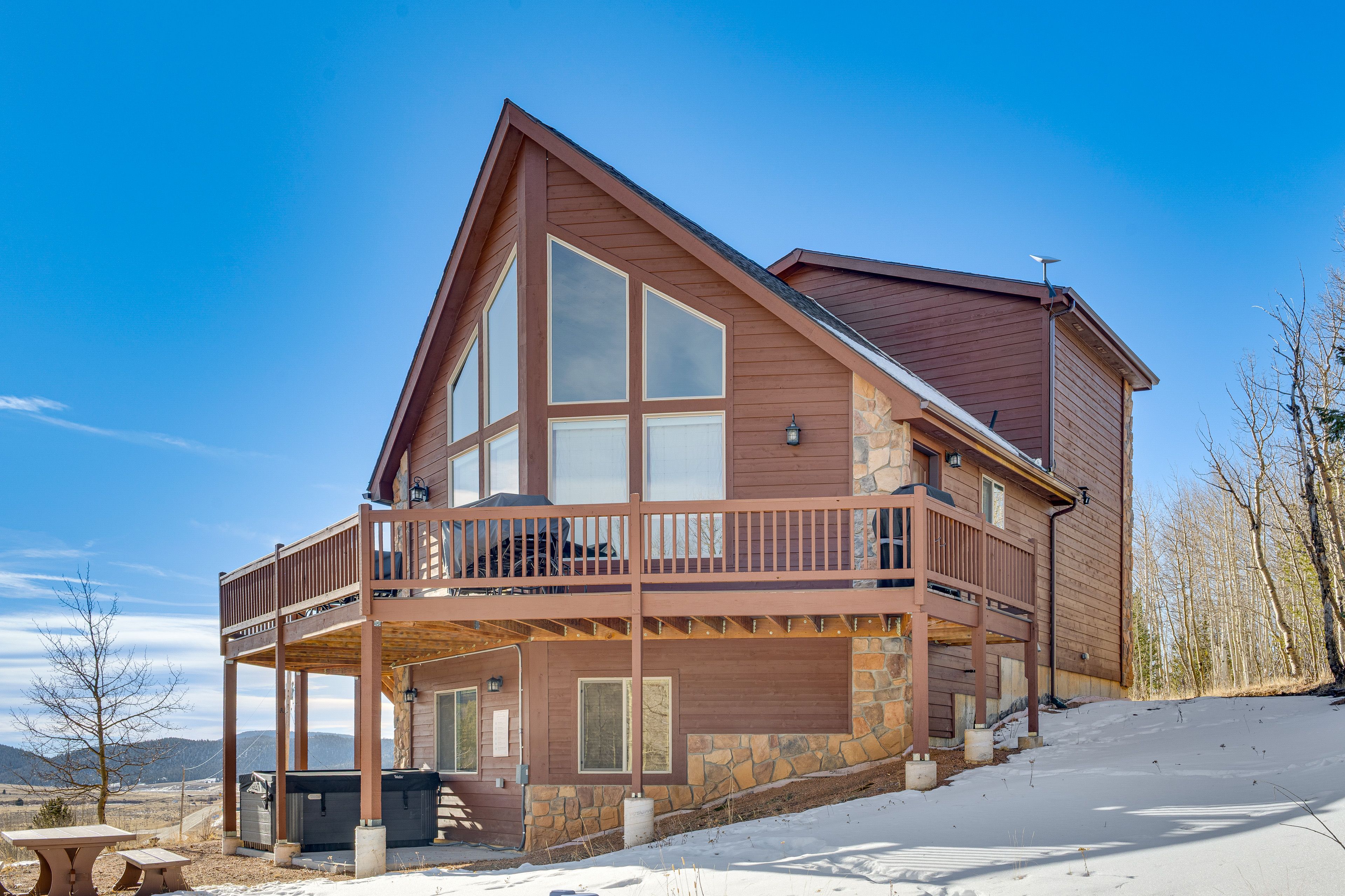 Property Exterior | Furnished Deck | Private Hot Tub